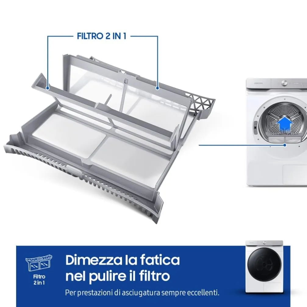 Samsung Asciugatrice DV16DG8600BW/U3, 16 kg, Pompa di Calore, Wifi, AI Dry, 68,6 x 98,4 x 84,4 cm - immagine 6