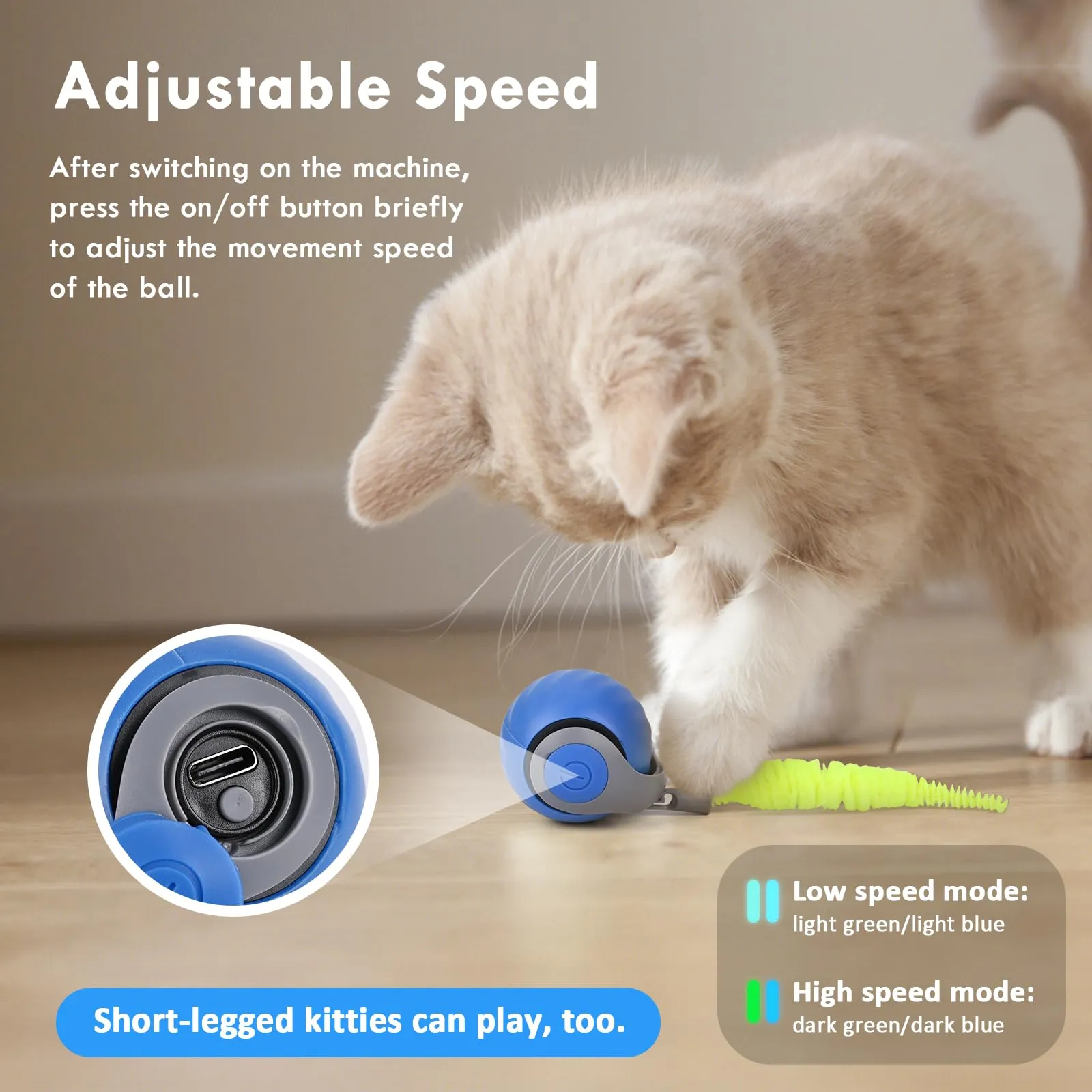 Gerbala Palla Elettrica Interattiva per Gatti e Cani, Automatica e Intelligente (Blu) - immagine 2