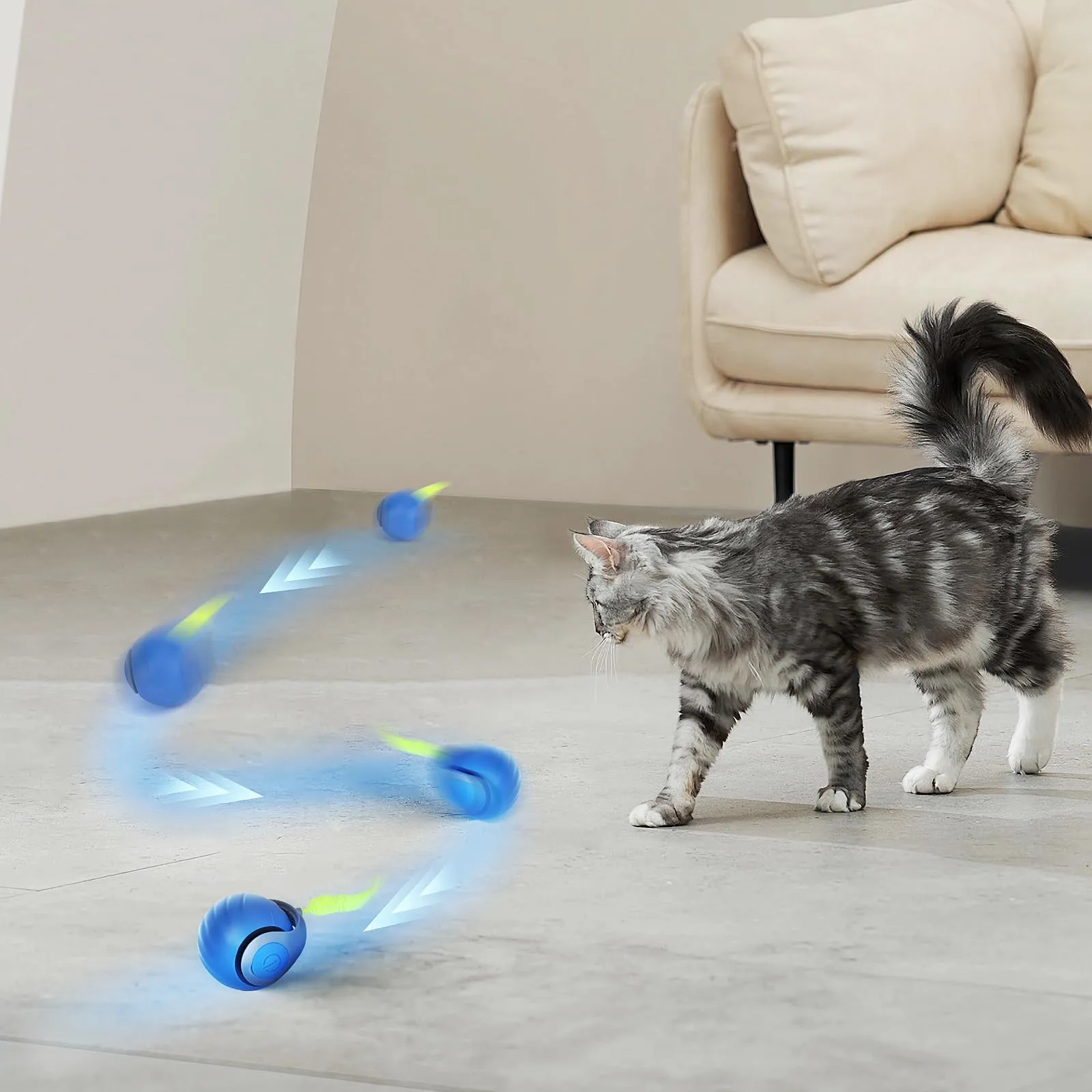 Gerbala Palla Elettrica Interattiva per Gatti e Cani, Automatica e Intelligente (Blu) - immagine 4