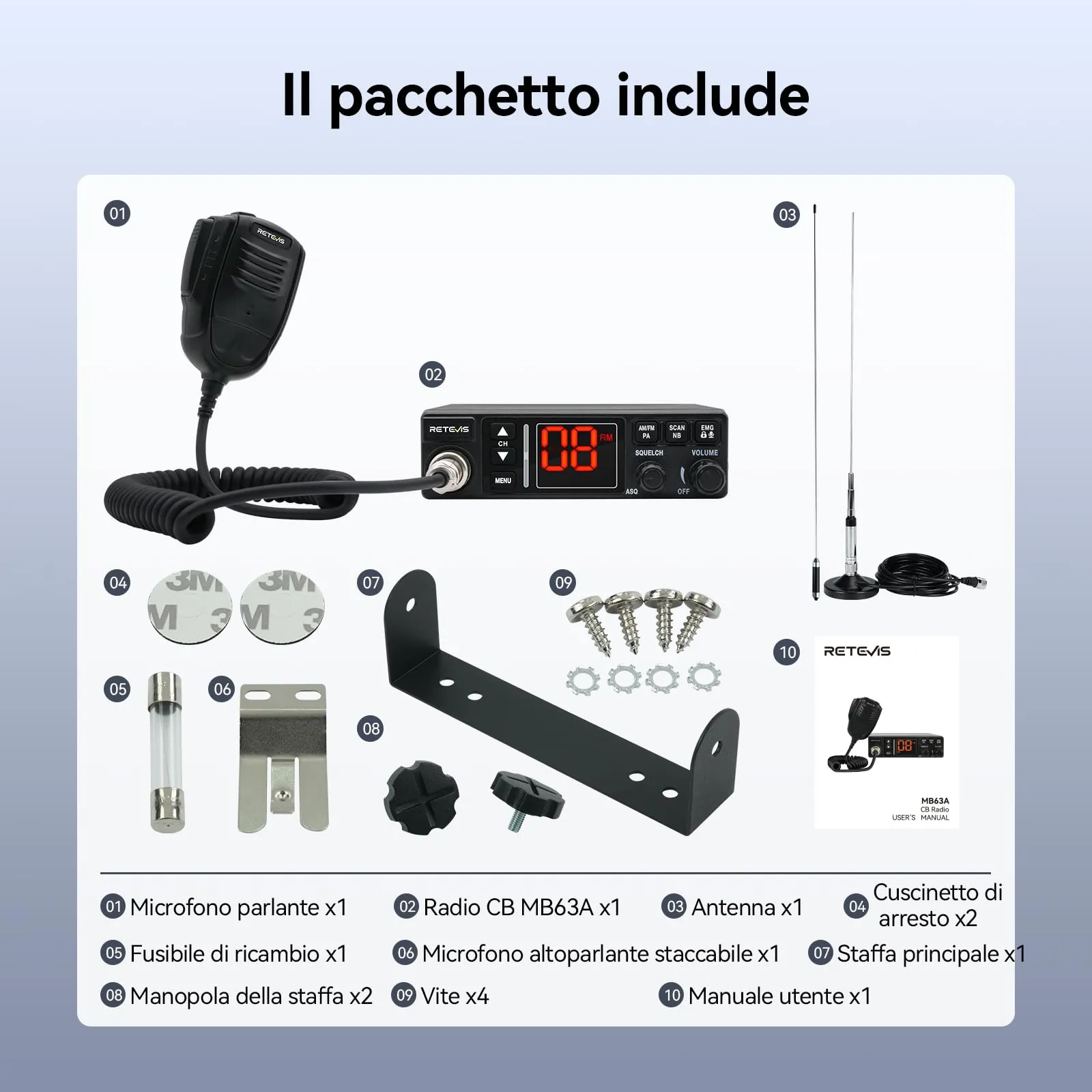 Retevis MB63A CB Radio AM FM with Antenna - immagine 9