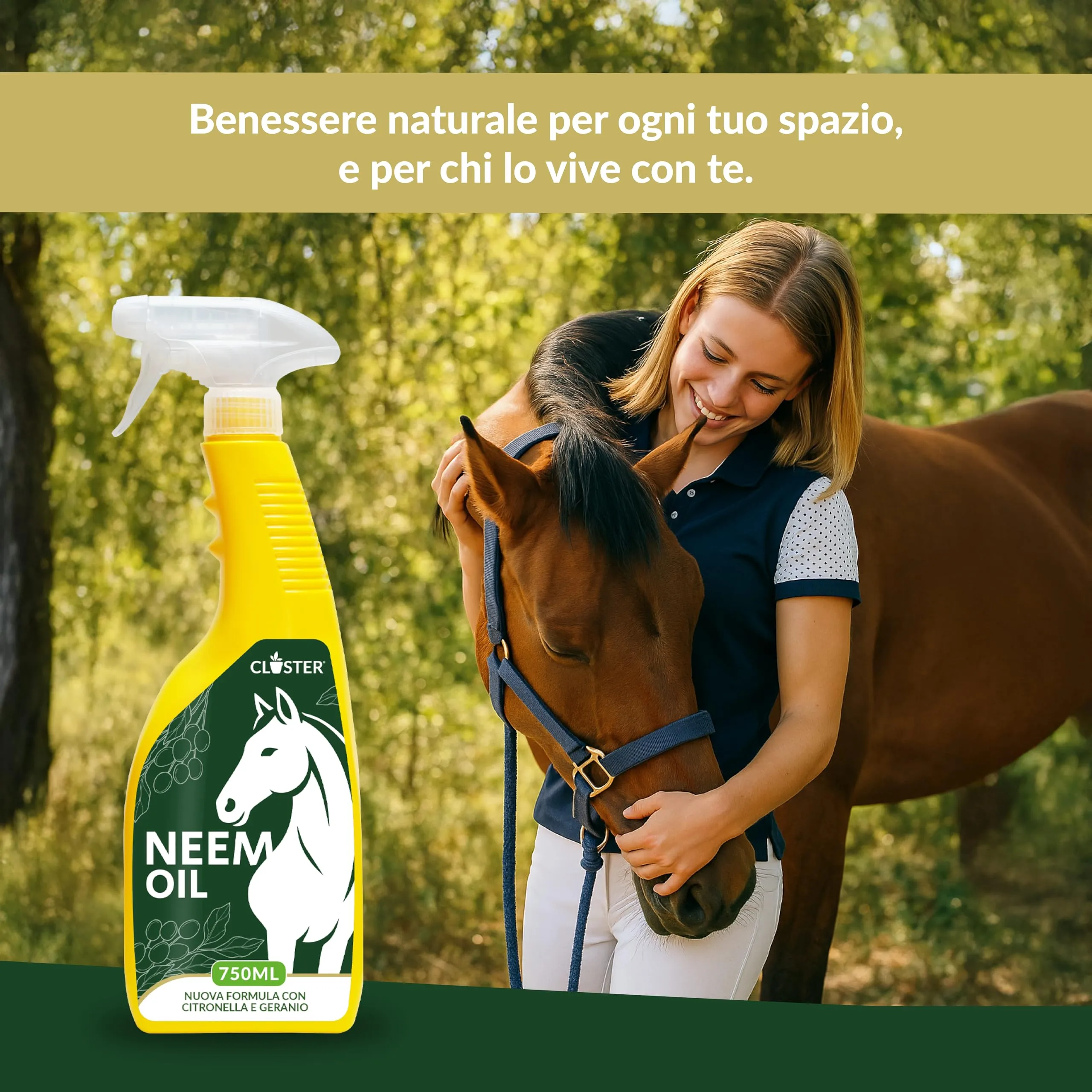 CLOSTER Olio di Neem per Cavalli Spray con Geranio e Citronella, 750ml - immagine 5