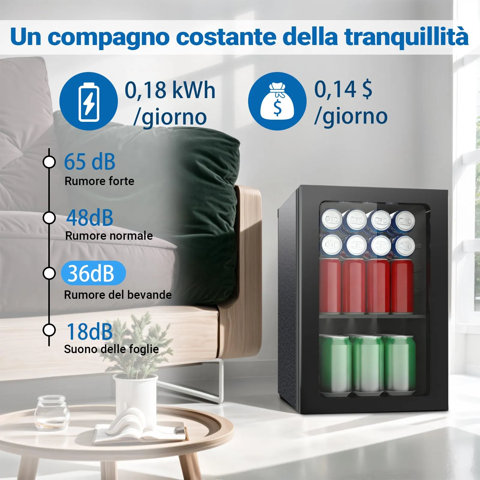 DollarDash Mini Frigorifero per Bevande 20L Nero HA209B, Capacità 24 Lattine, Porta Trasparente e Ripiani Regolabili - immagine 3