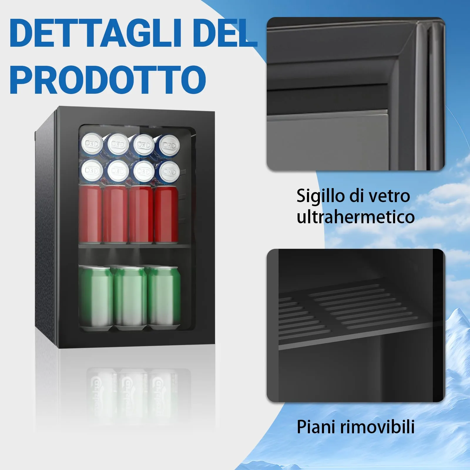 DollarDash Mini Frigorifero per Bevande 20L Nero HA209B, Capacità 24 Lattine, Porta Trasparente e Ripiani Regolabili - immagine 4