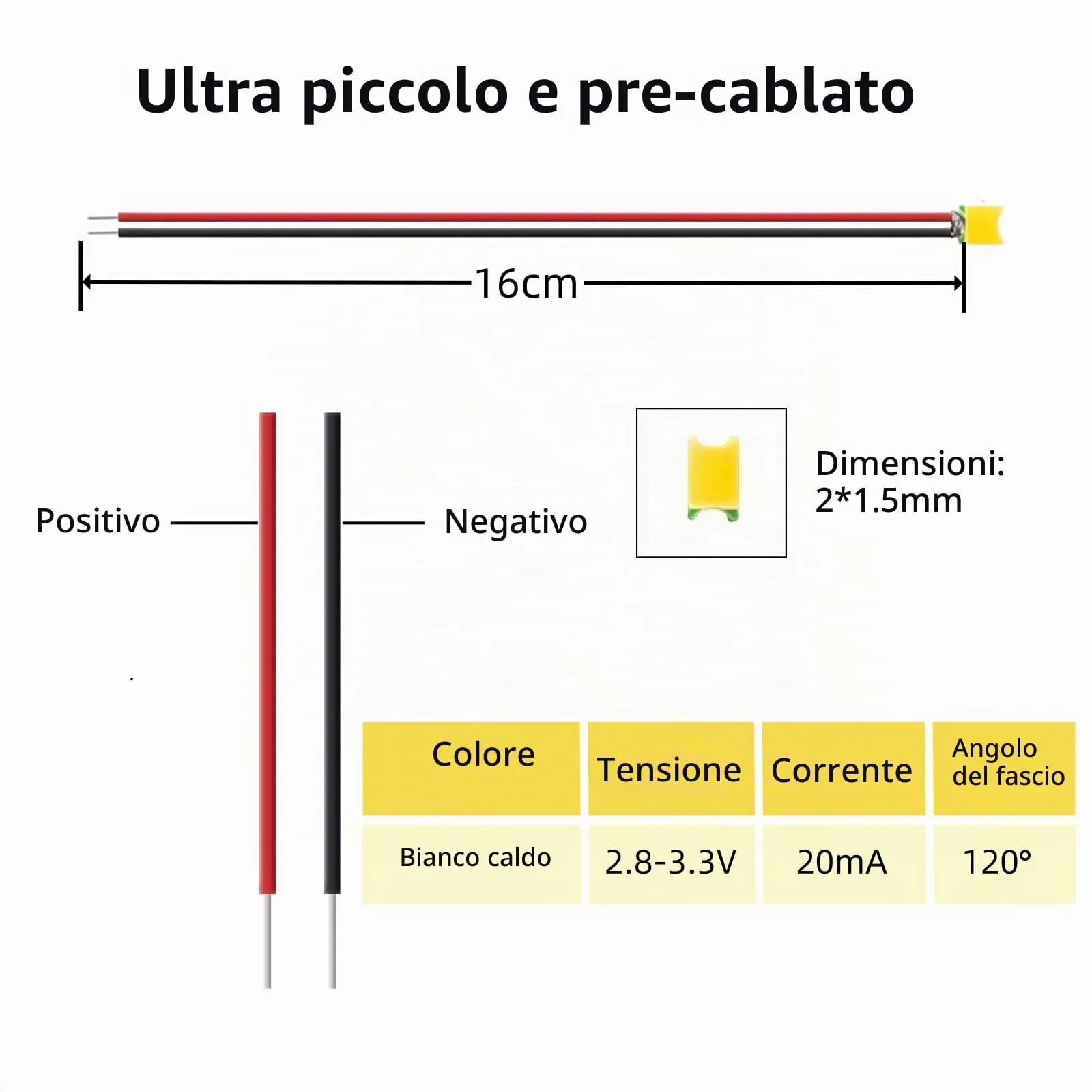 Zenovate 30 Pezzi Micro LED SMD 0805 Pre-cablati 3V, 16 cm - immagine 3