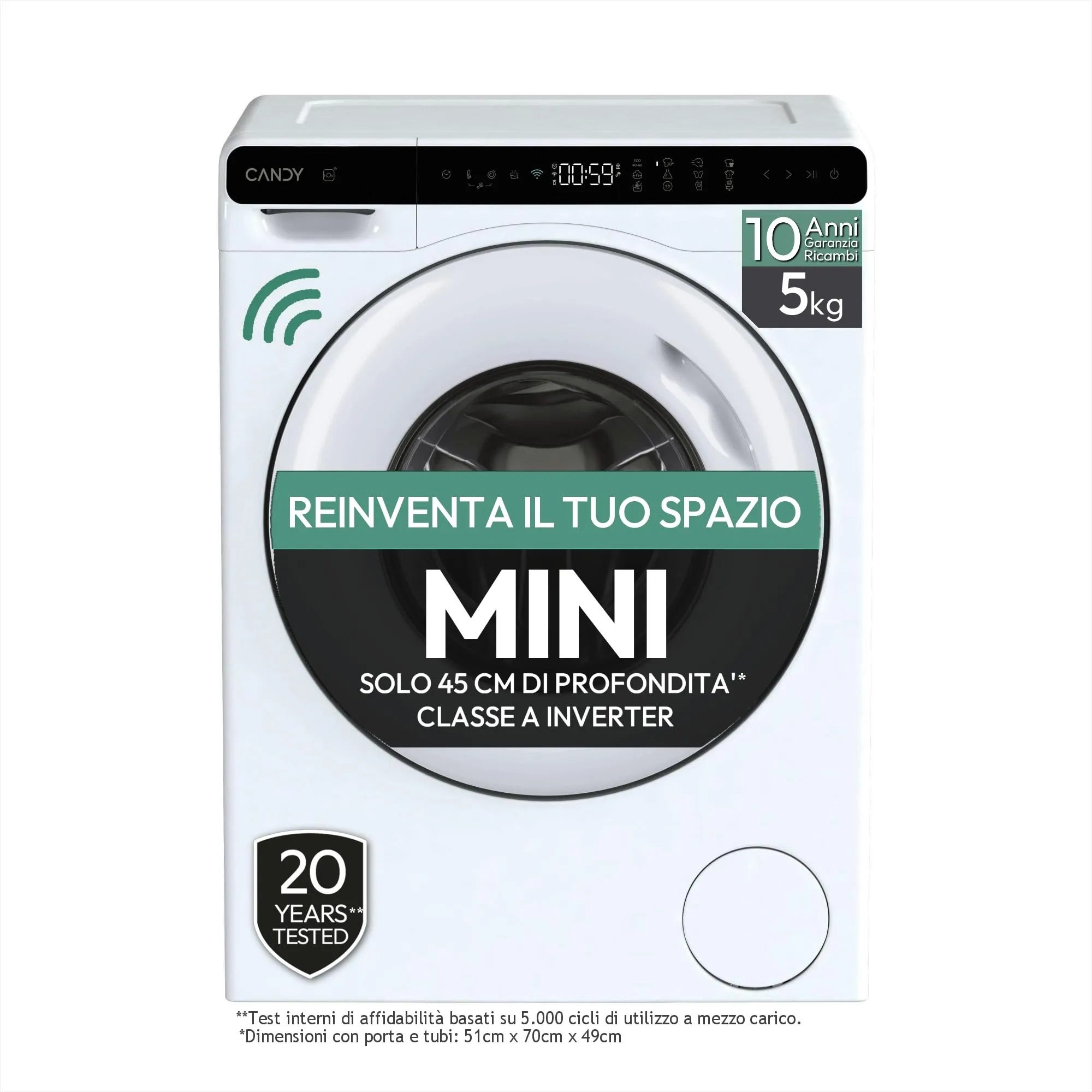 Candy ProWash 700 Mini Lavatrice Slim 5 Kg Classe A - immagine 1