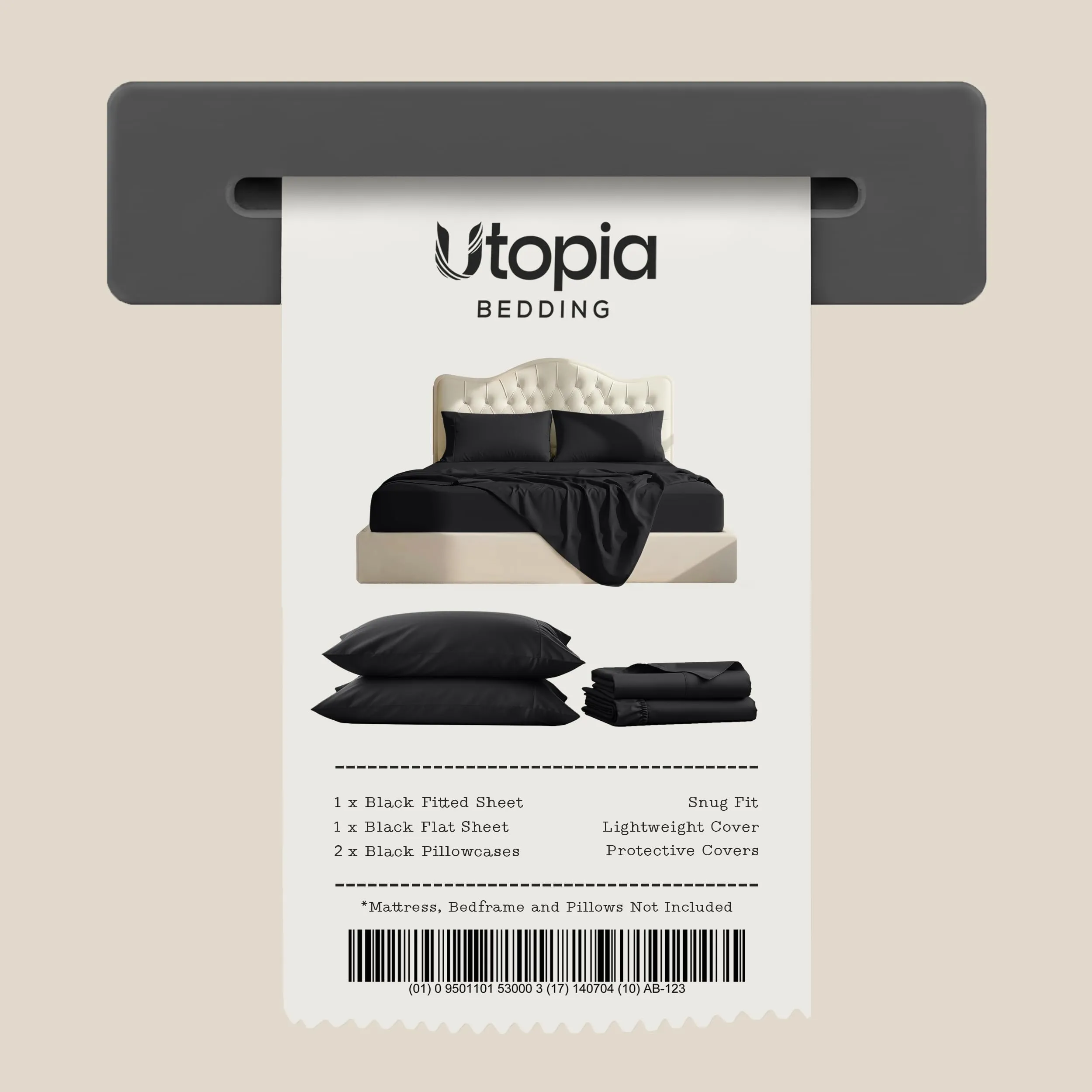 Utopia Bedding Set di lenzuola in microfibra, 4 pezzi, King Size, Nero - immagine 7