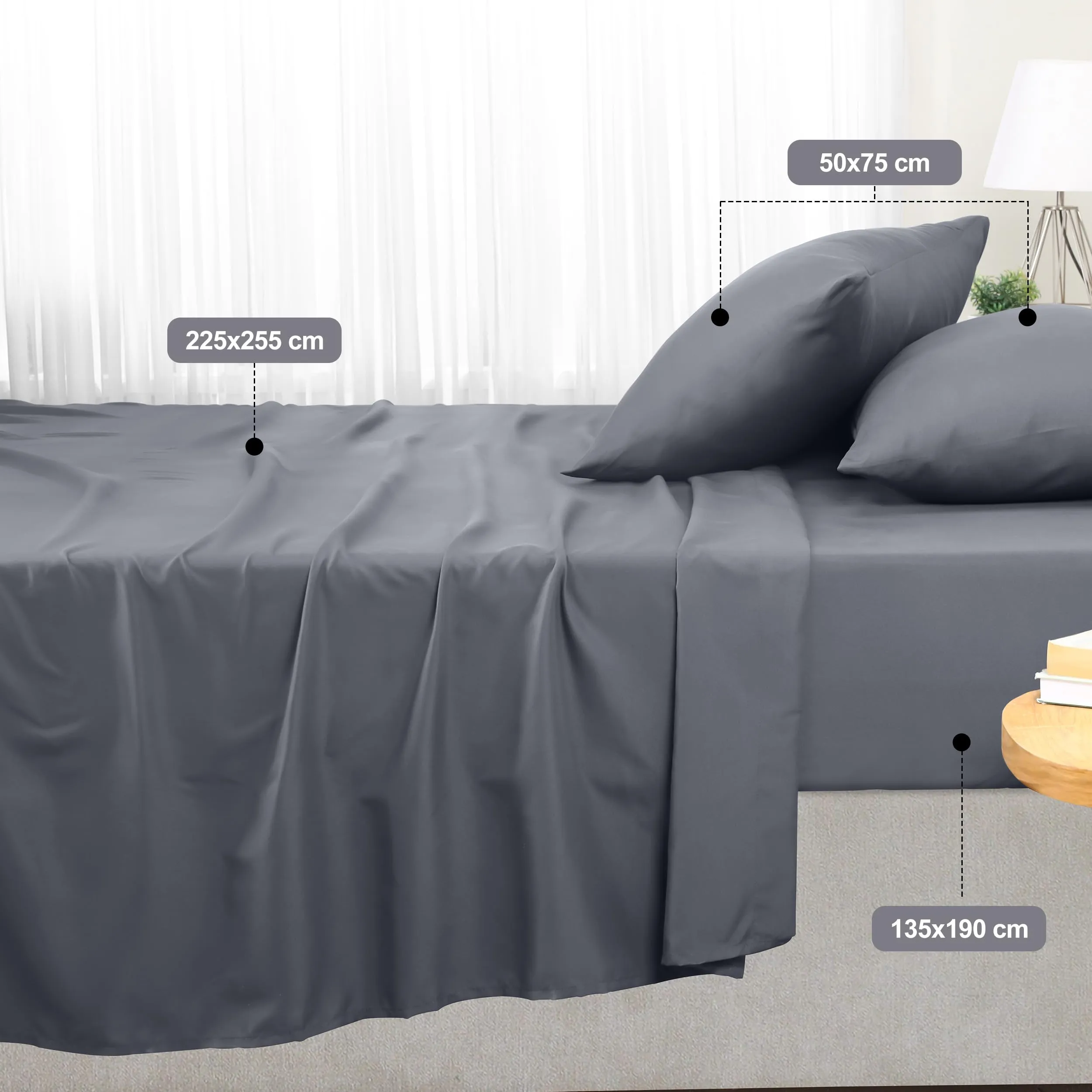 Utopia Bedding Set Lenzuola Letto 4 Pezzi, 135x190cm, Grigio - immagine 2