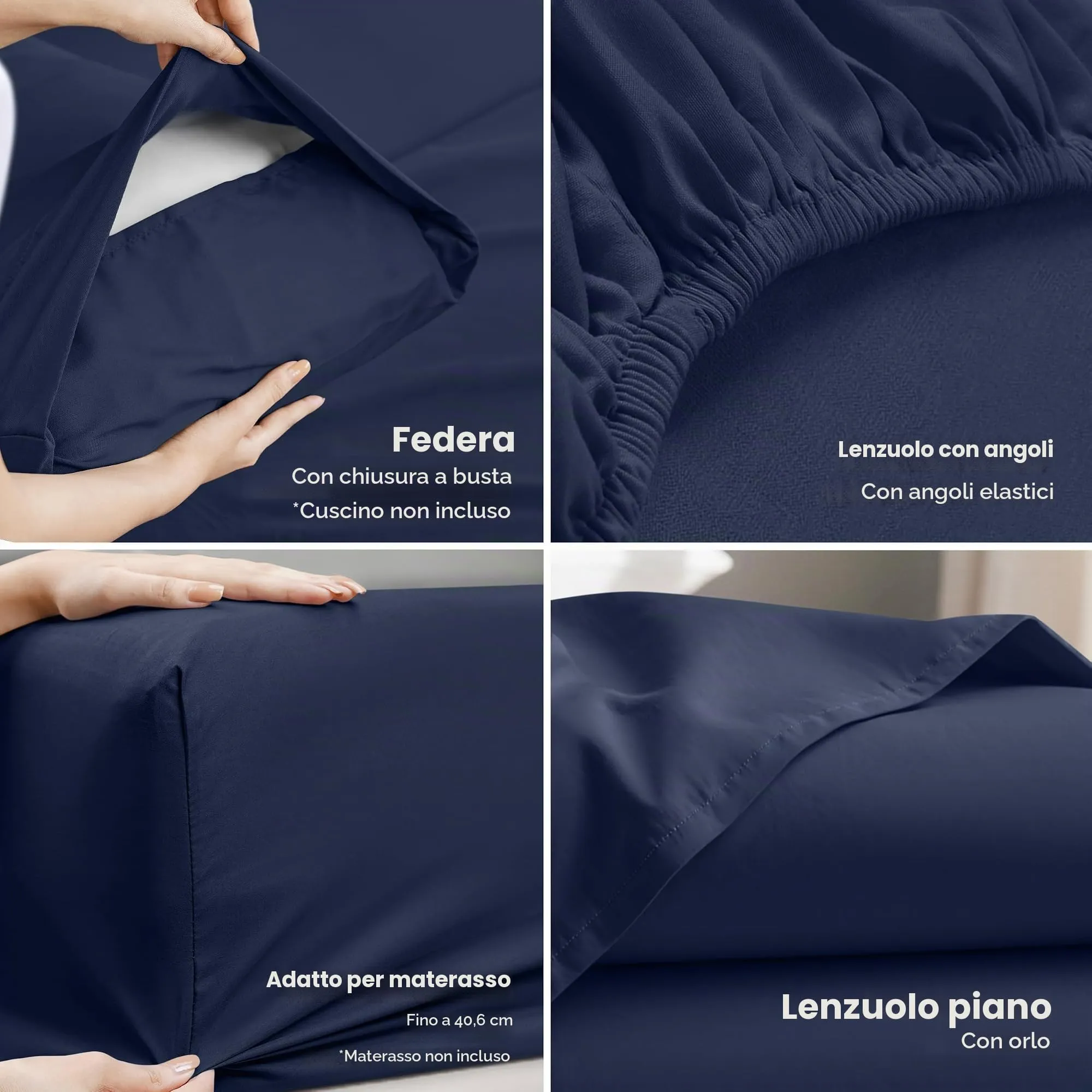 Utopia Bedding Set di lenzuola in microfibra 4 pezzi, USA King, Blu Navy - immagine 3