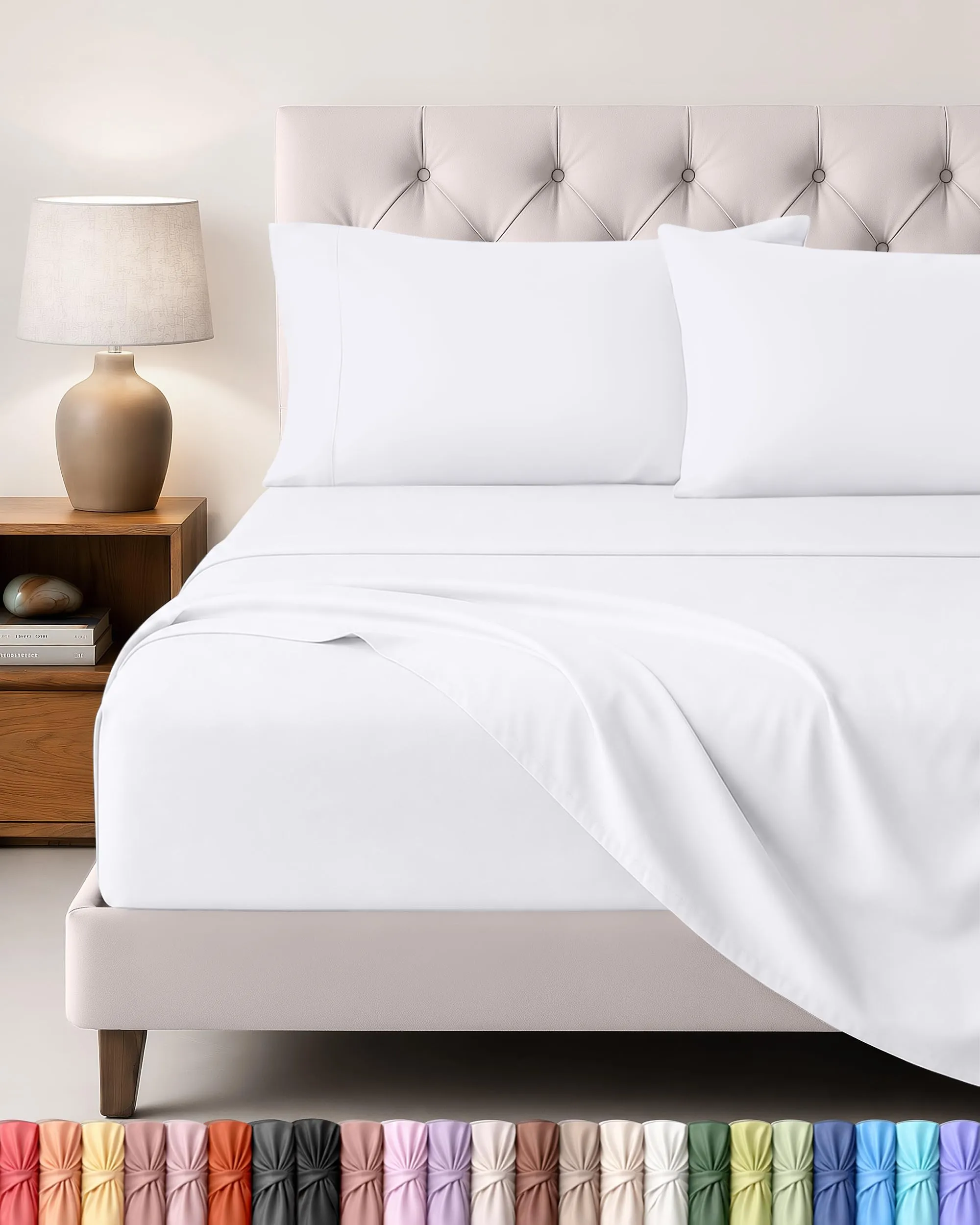 Utopia Bedding Set Lenzuola Letto 4 Pezzi, 180x200cm, Bianca - immagine 1