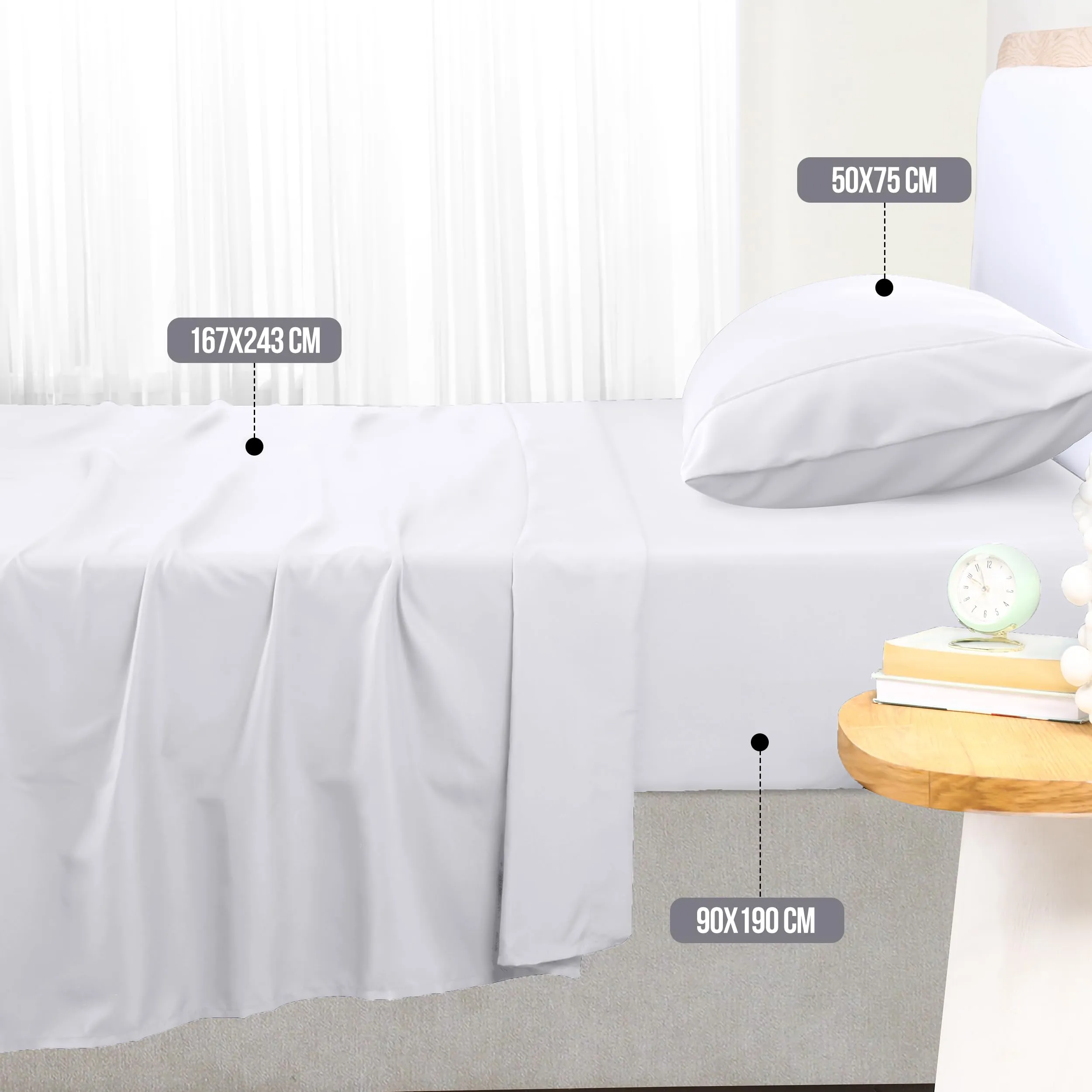 Utopia Bedding Set Lenzuola Letto 3 Pezzi, 90x190cm, Bianca - immagine 2