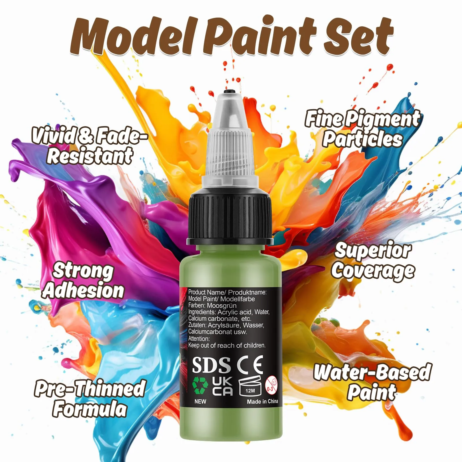X ARTY HUB Set di Colori Acrilici per Modellismo, 12 Colori e 3 Pennelli - immagine 3