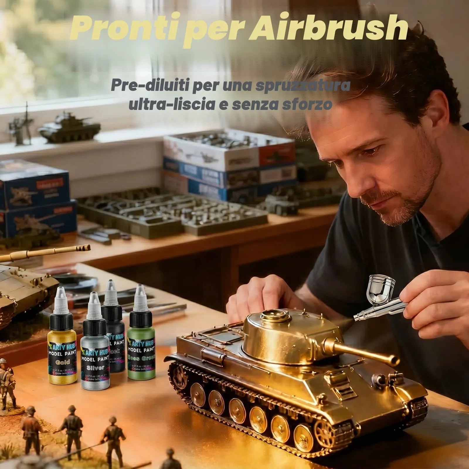 X ARTY HUB Set di Colori Acrilici per Modellismo, 12 Colori e 3 Pennelli - immagine 5