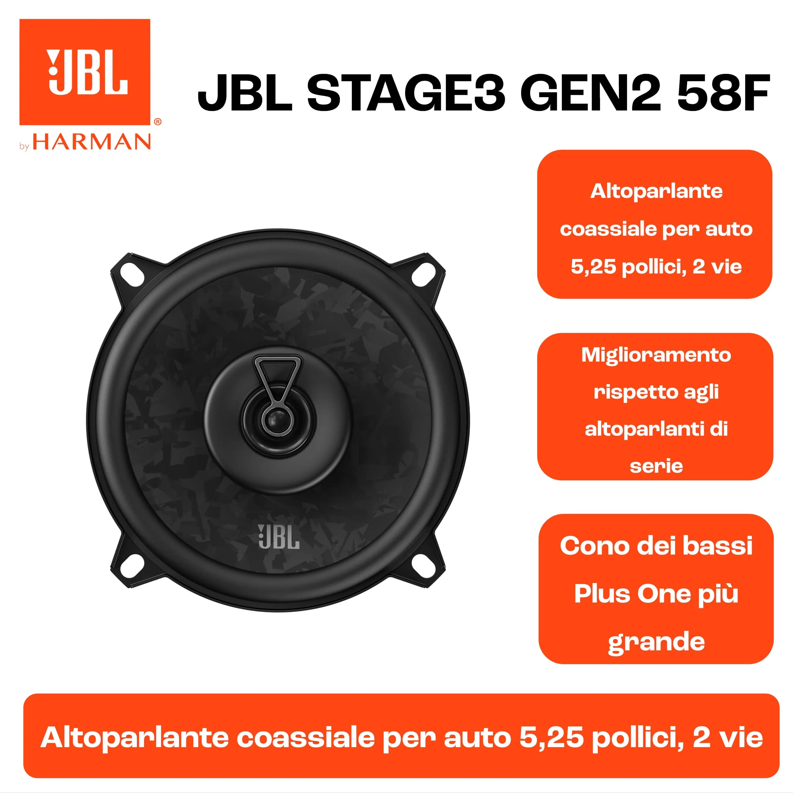 JBL Stage3 Gen2 58F 5.25" (13 cm) 2-Way Coaxial Car Speakers - immagine 5