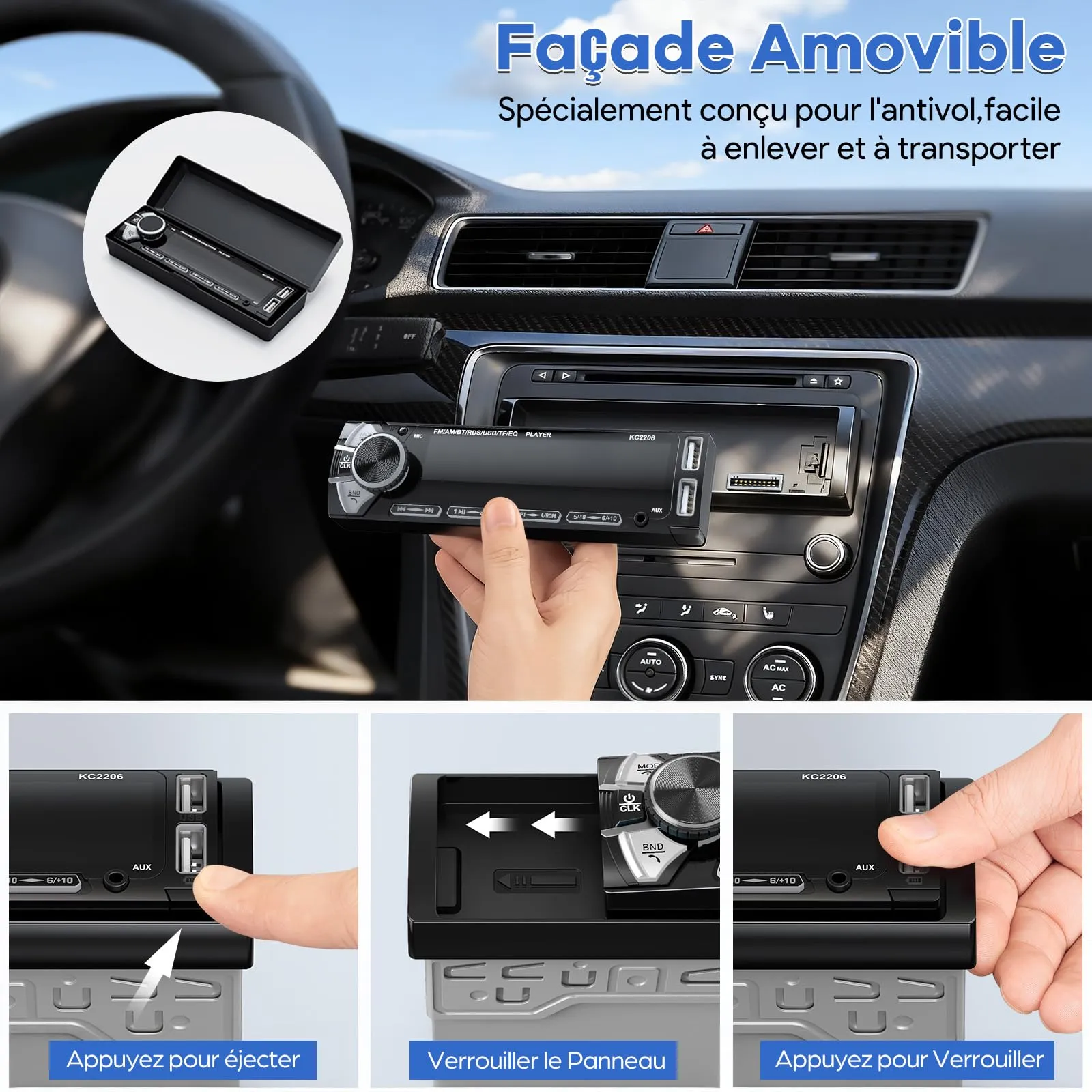 Wistrue Autoradio Bluetooth RDS AM/FM con Frontalino Estraibile - immagine 2