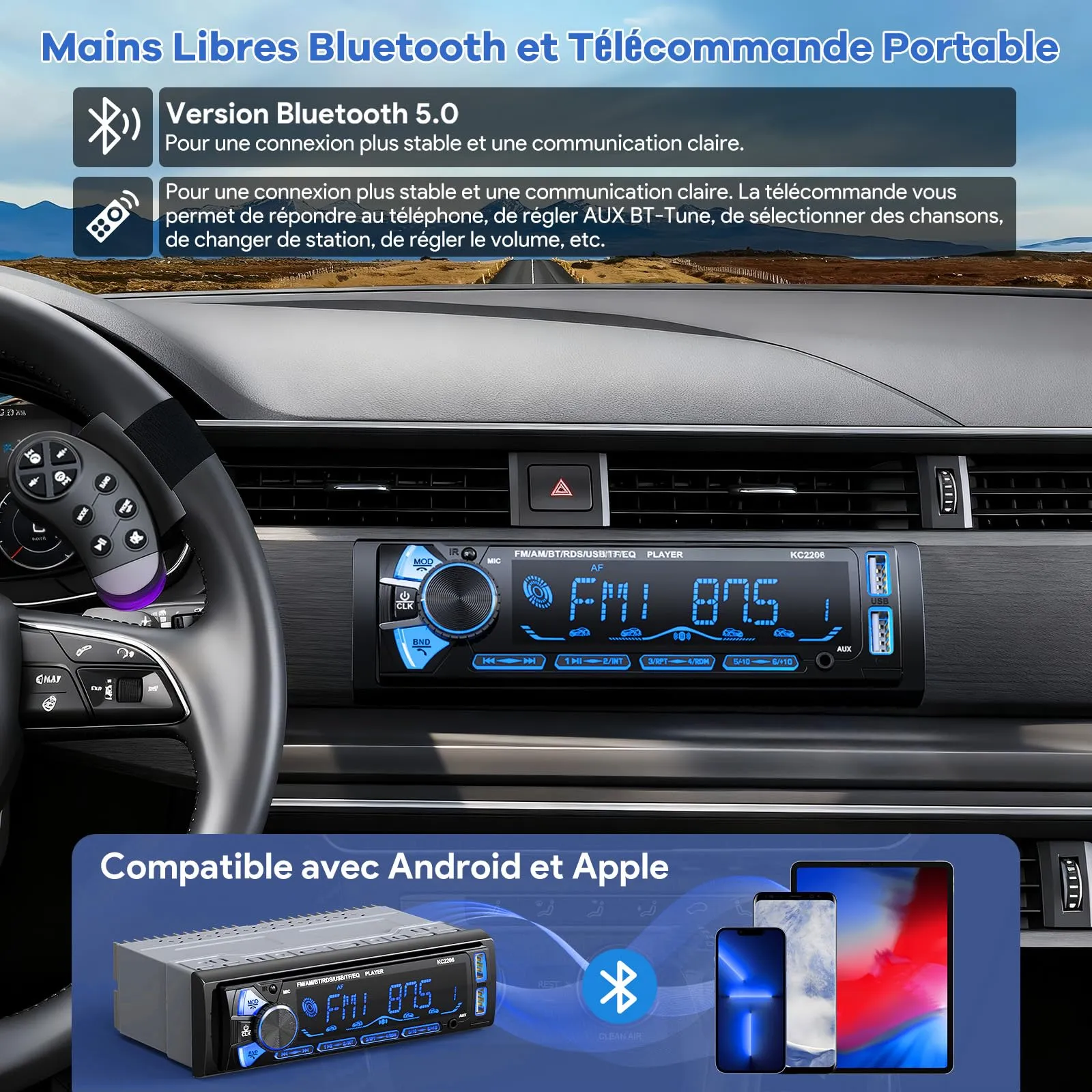 Wistrue Autoradio Bluetooth RDS AM/FM con Frontalino Estraibile - immagine 5