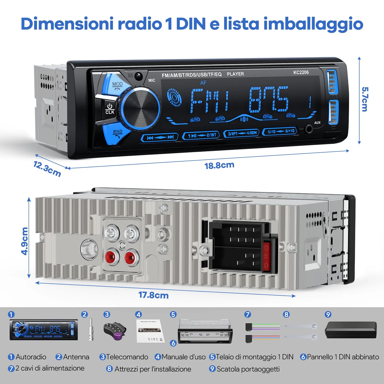 Wistrue Autoradio Bluetooth RDS AM/FM con Frontalino Estraibile - immagine 8