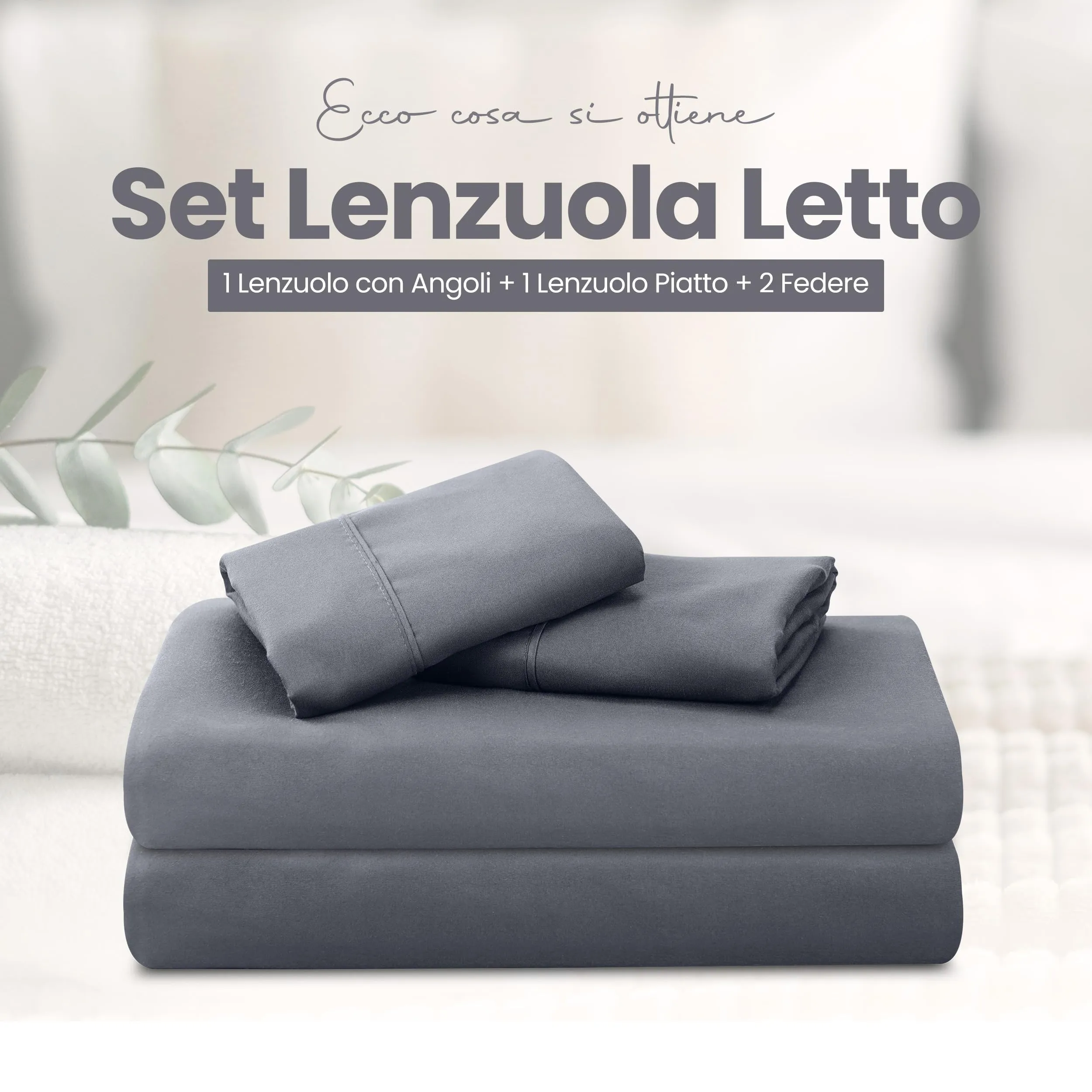 Utopia Bedding Set Lenzuola Letto 4 Pezzi, 150x200cm, Grigio - immagine 3