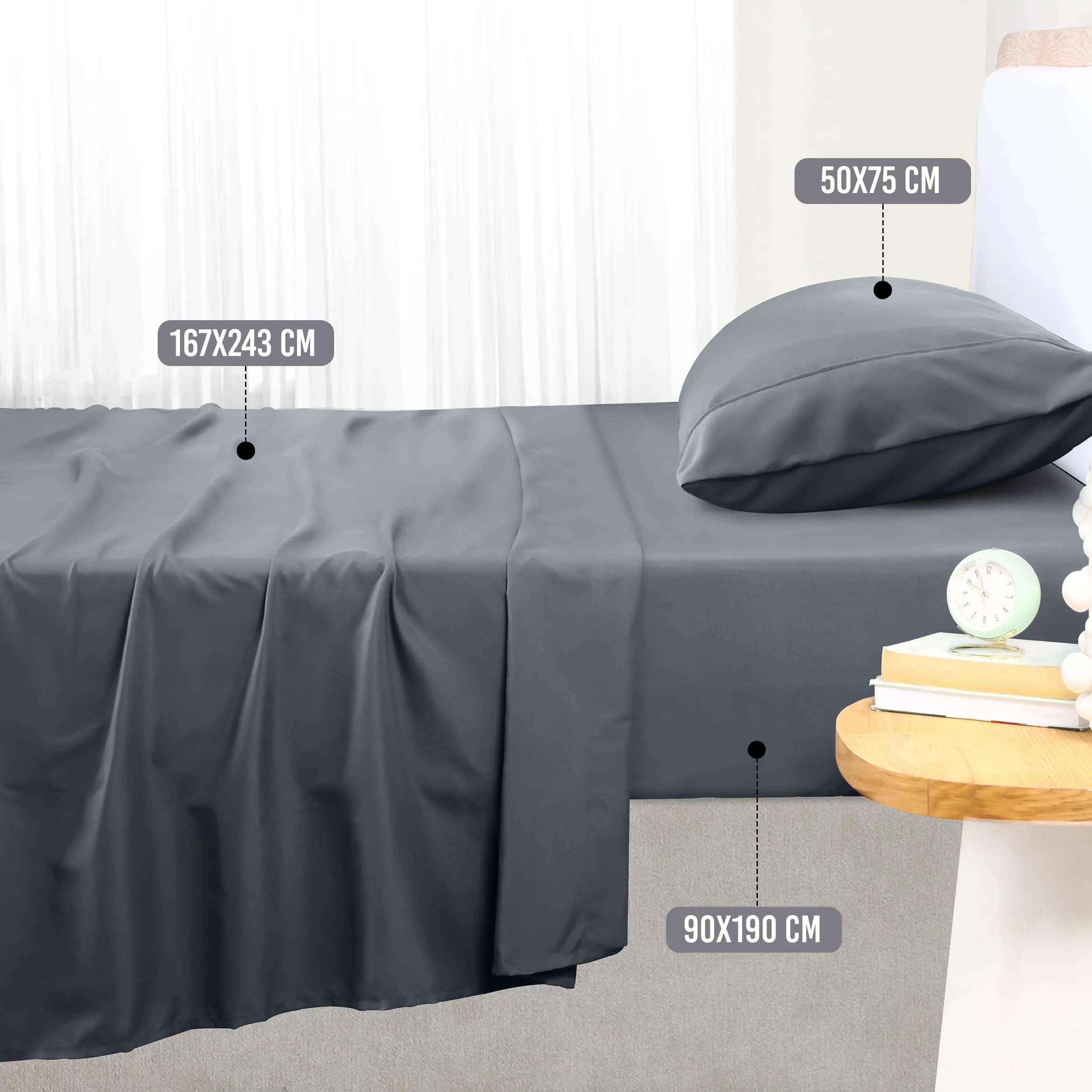 Utopia Bedding Set Lenzuola Letto 3 Pezzi, 90x190cm, Grigio - immagine 2