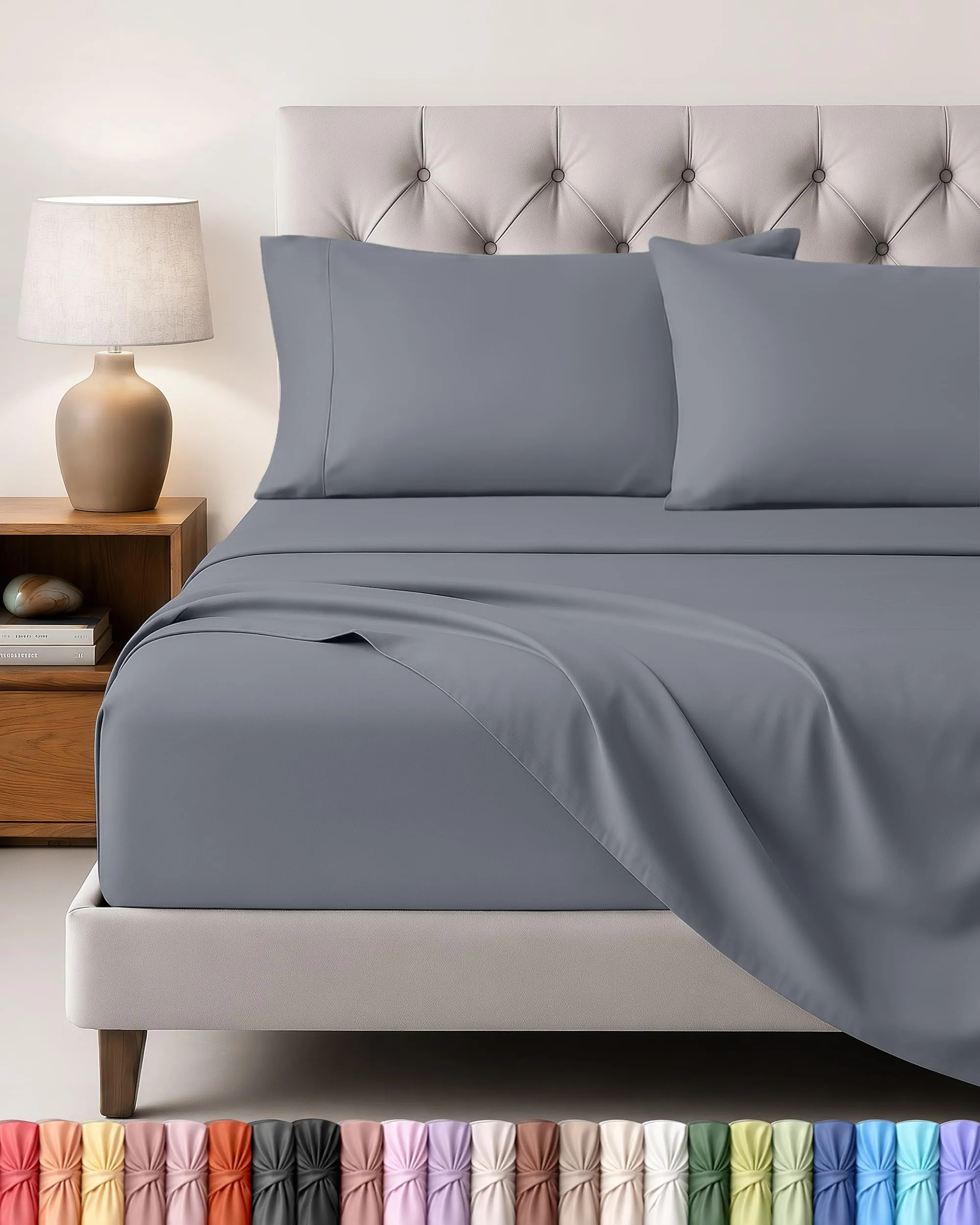 Utopia Bedding Set Lenzuola Letto 4 Pezzi, 180x200cm, Grigio - immagine 1