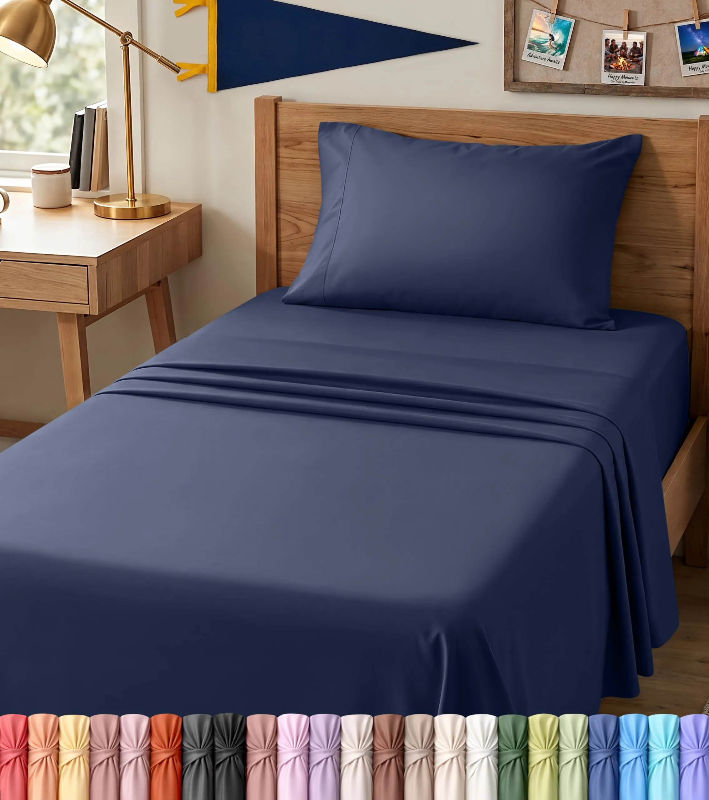 Utopia Bedding Set di lenzuola in microfibra 3 pezzi per letto singolo XL, Blu Navy - immagine 1