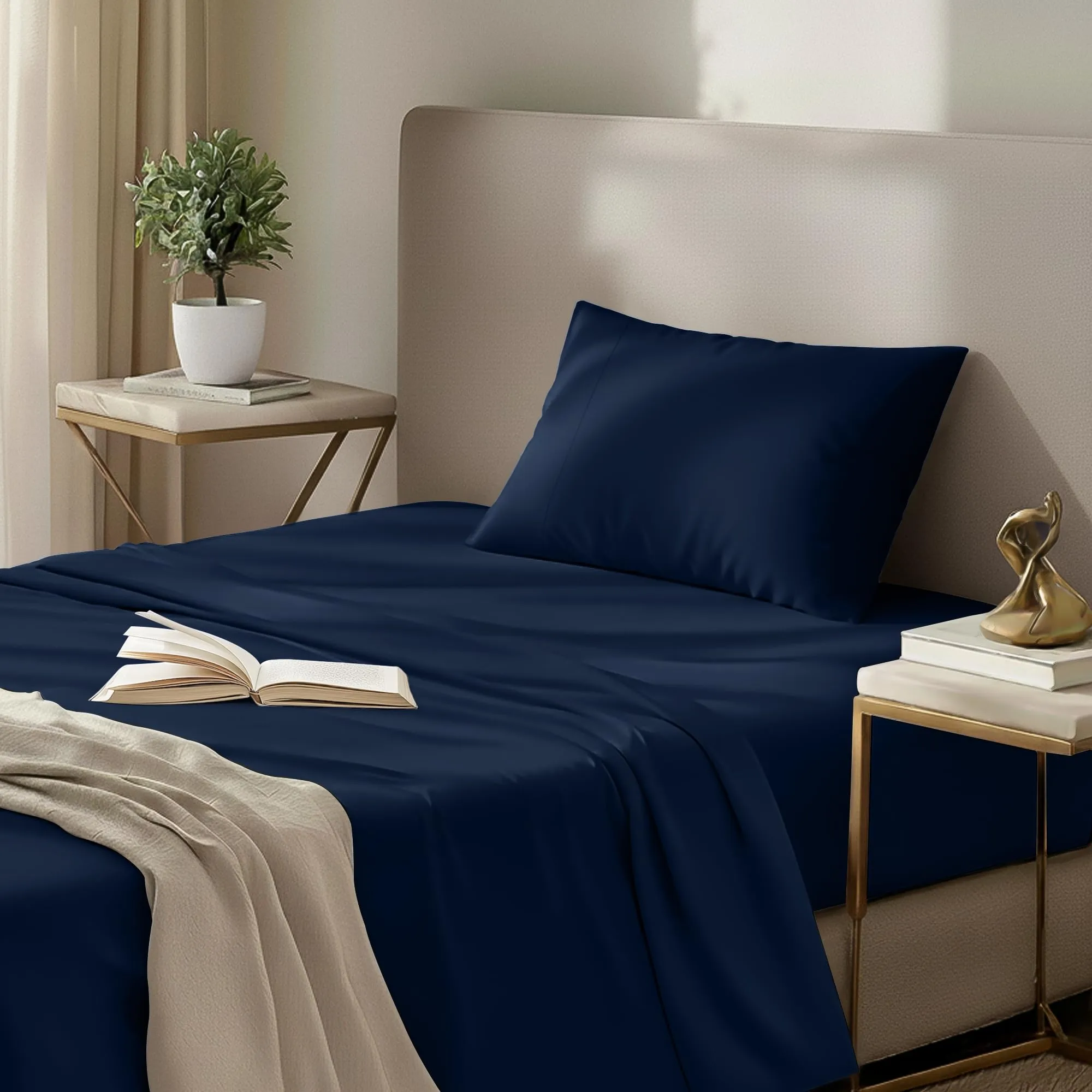 Utopia Bedding Set di lenzuola in microfibra 3 pezzi per letto singolo XL, Blu Navy - immagine 8