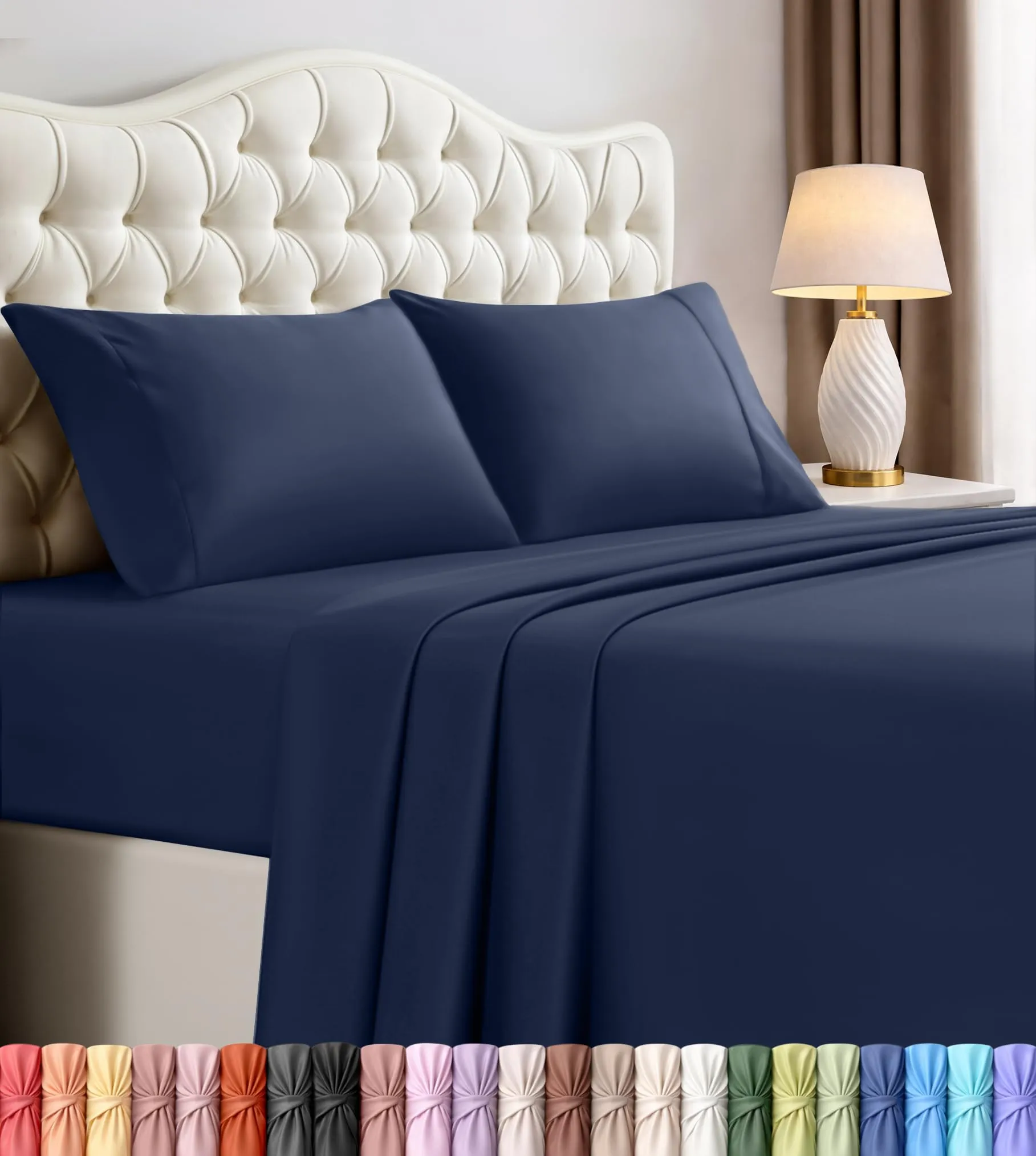 Utopia Bedding Set di lenzuola in microfibra 4 pezzi, California King, Blu Navy - immagine 1