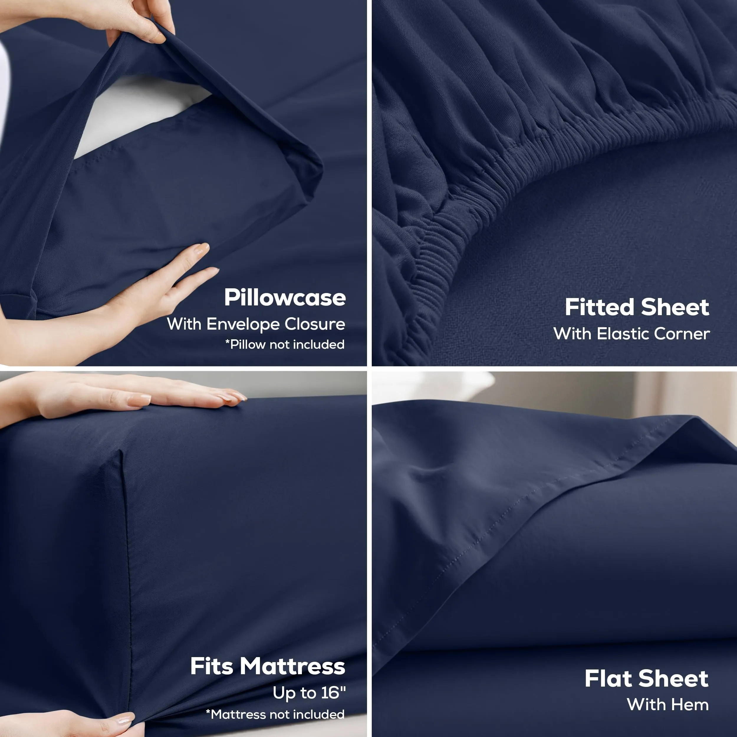 Utopia Bedding Set di lenzuola in microfibra 4 pezzi, California King, Blu Navy - immagine 3
