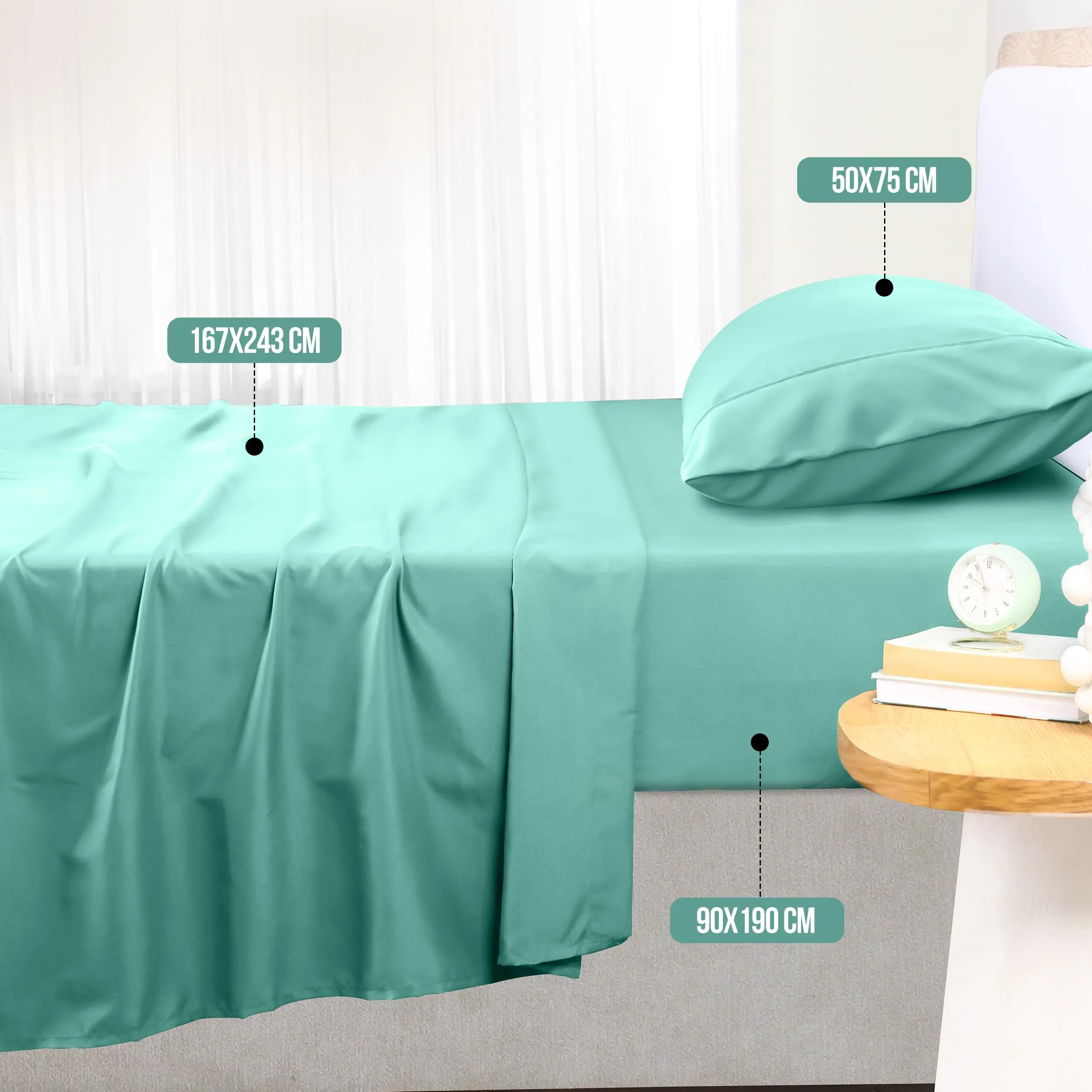 Utopia Bedding Set Lenzuola Letto 3 Pezzi, 90x190cm, Blu Spa - immagine 2