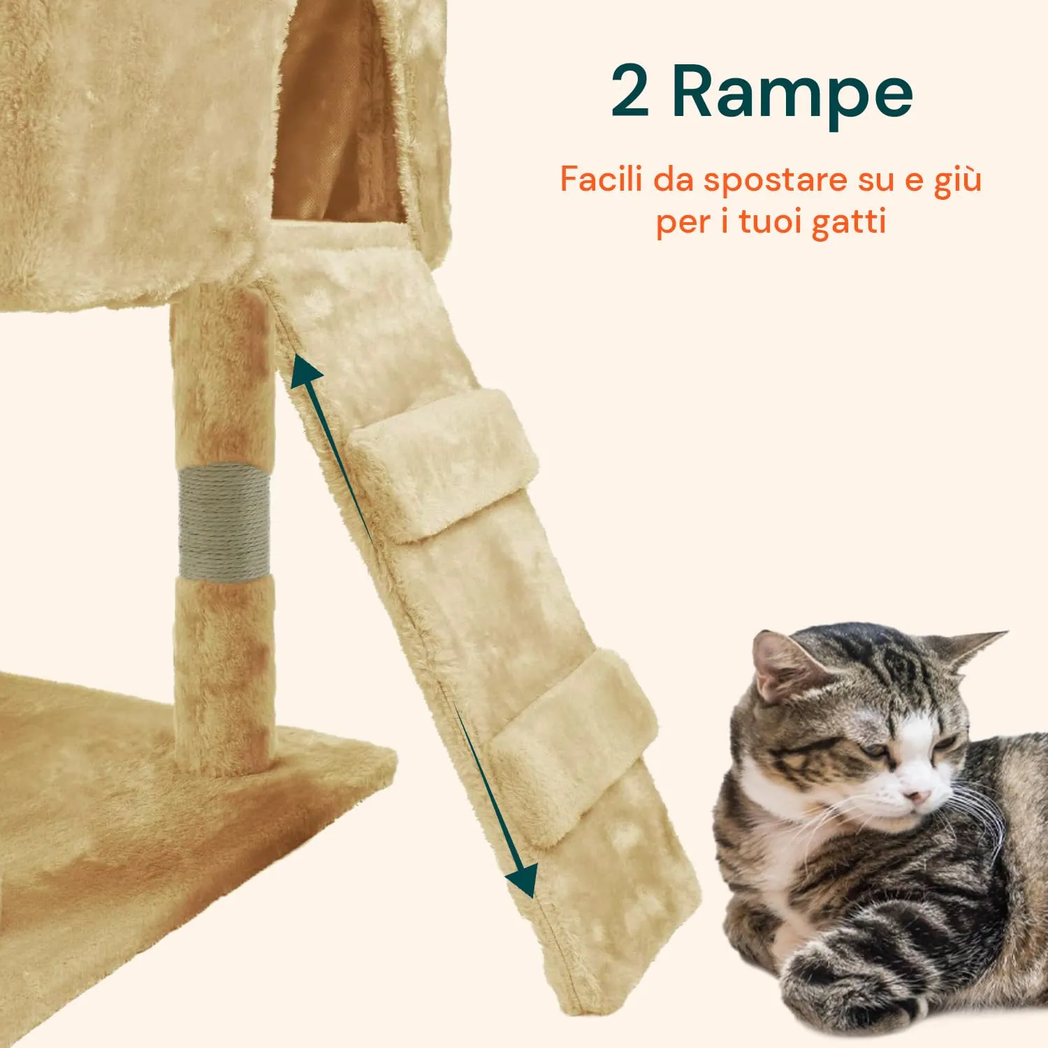 Wintem Tiragraffi con Cuccia per Gatti Adulti, Albero Verticale 170 cm, Beige - immagine 3
