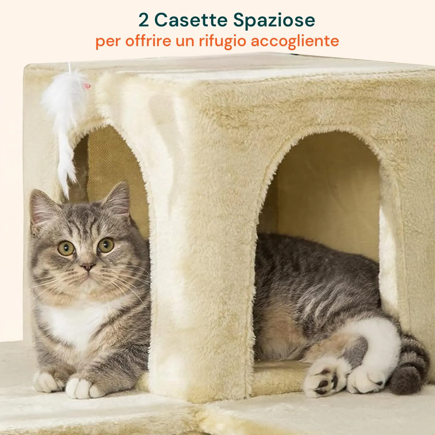 Wintem Tiragraffi con Cuccia per Gatti Adulti, Albero Verticale 170 cm, Beige - immagine 5