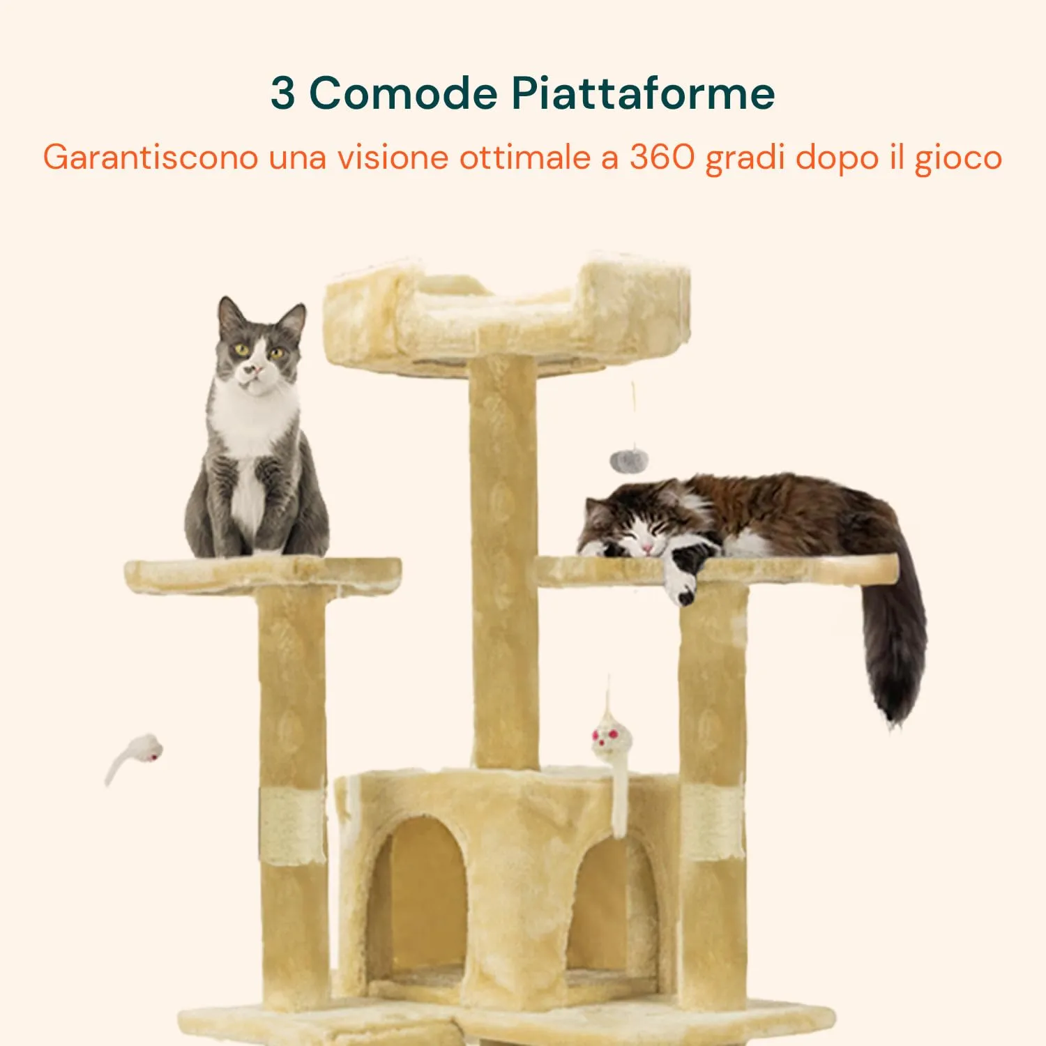 Wintem Tiragraffi con Cuccia per Gatti Adulti, Albero Verticale 170 cm, Beige - immagine 7