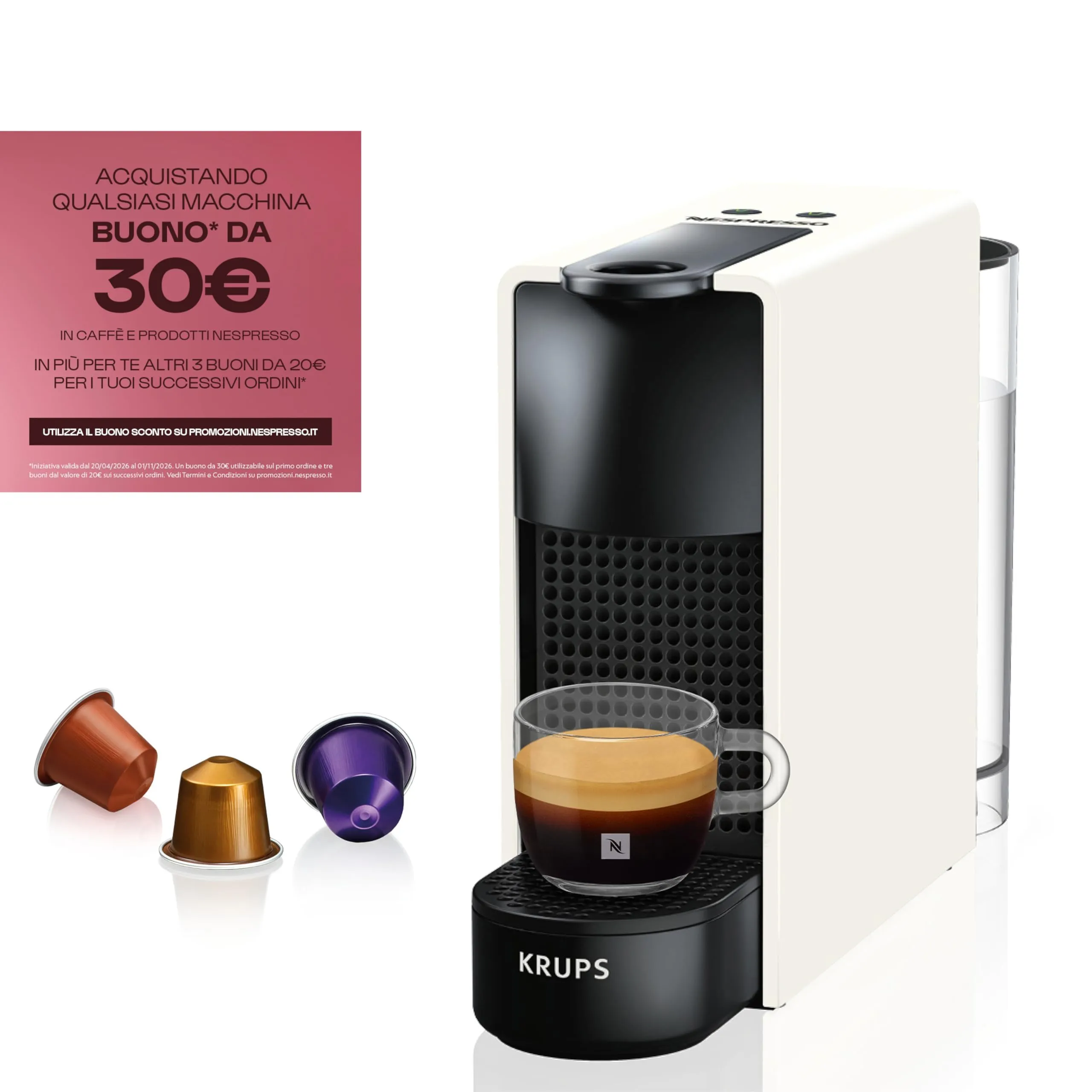 Krups Nespresso Essenza Mini Macchina da Caffè Bianco XN1101 - immagine 2