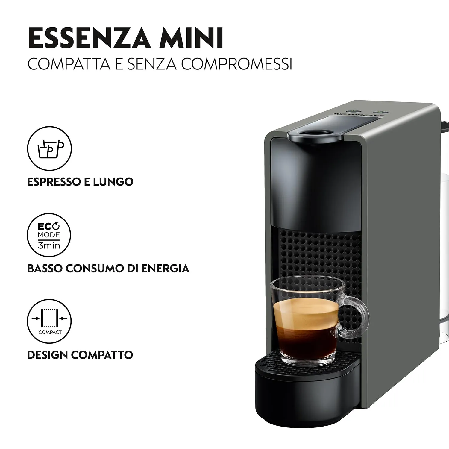 Krups Nespresso Essenza Mini XN110B Kaffeekapselmaschine, 0,6 L, 19 bar, Grau - immagine 3