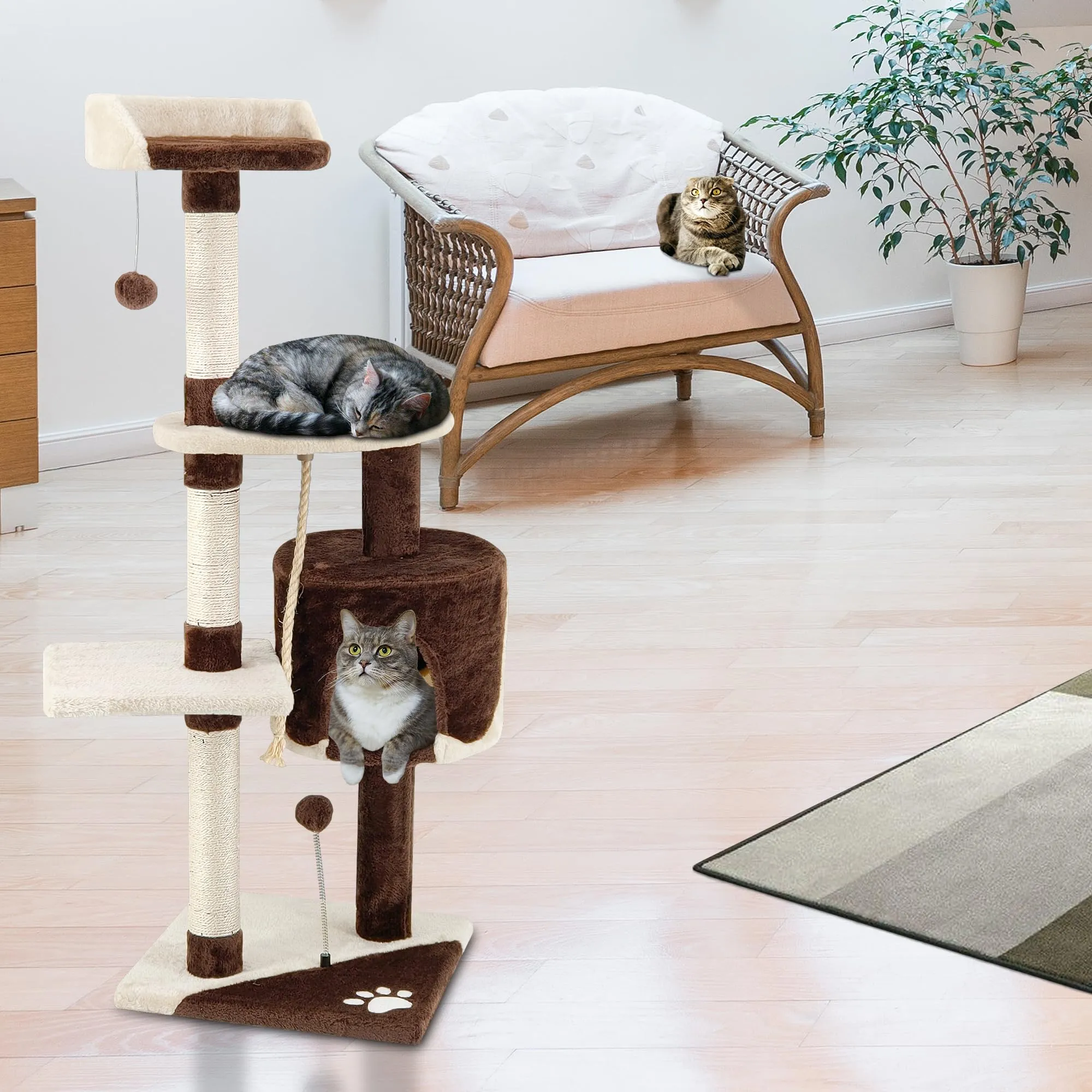 Beltom Tiragraffi per Gatti Angolare, 112 cm, Sisal e Peluche, Marrone-Beige - immagine 2