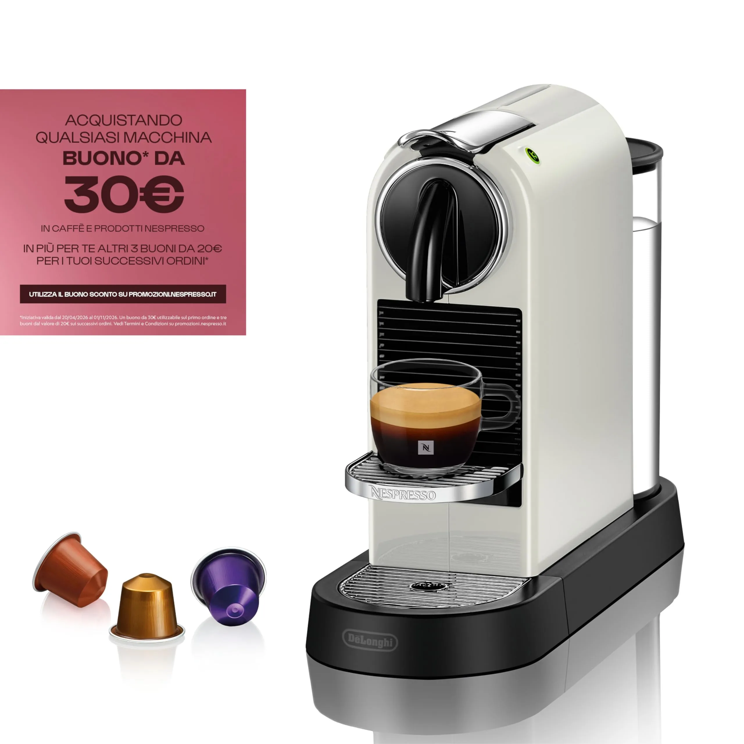 DeLonghi EN 167 W Nespresso Coffee Maker, White - immagine 2