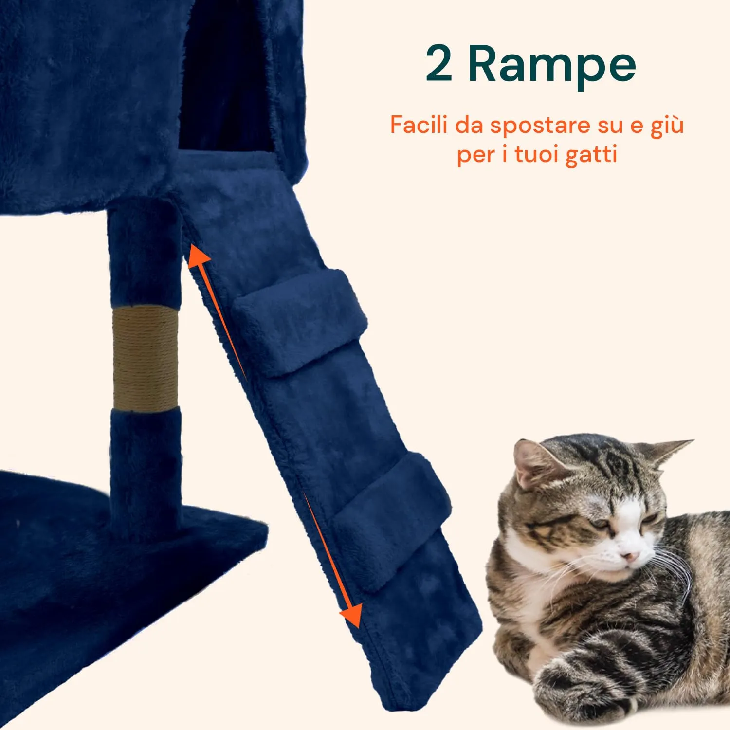 Wintem Tiragraffi con Cuccia per Gatti Adulti, Albero Palestra a Torre 170 cm, Blu - immagine 3