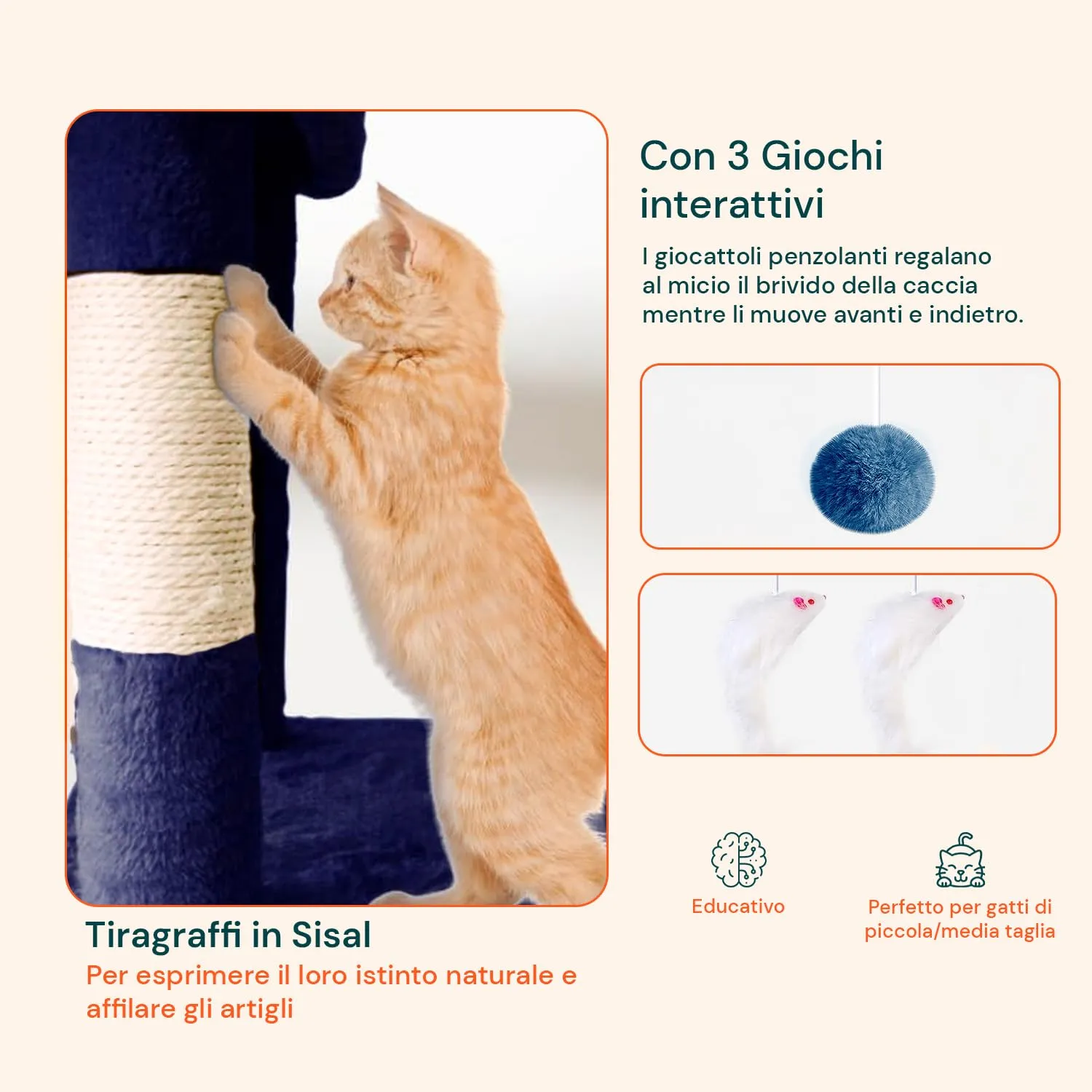 Wintem Tiragraffi con Cuccia per Gatti Adulti, Albero Palestra a Torre 170 cm, Blu - immagine 4