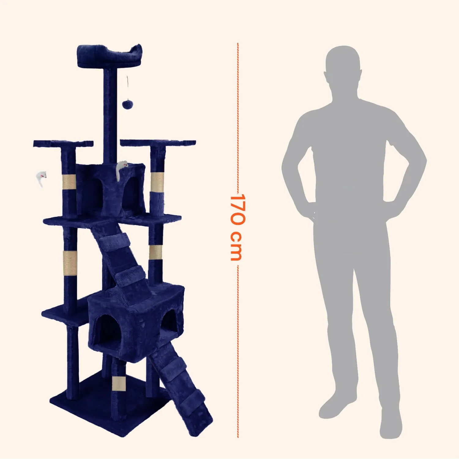 Wintem Tiragraffi con Cuccia per Gatti Adulti, Albero Palestra a Torre 170 cm, Blu - immagine 6