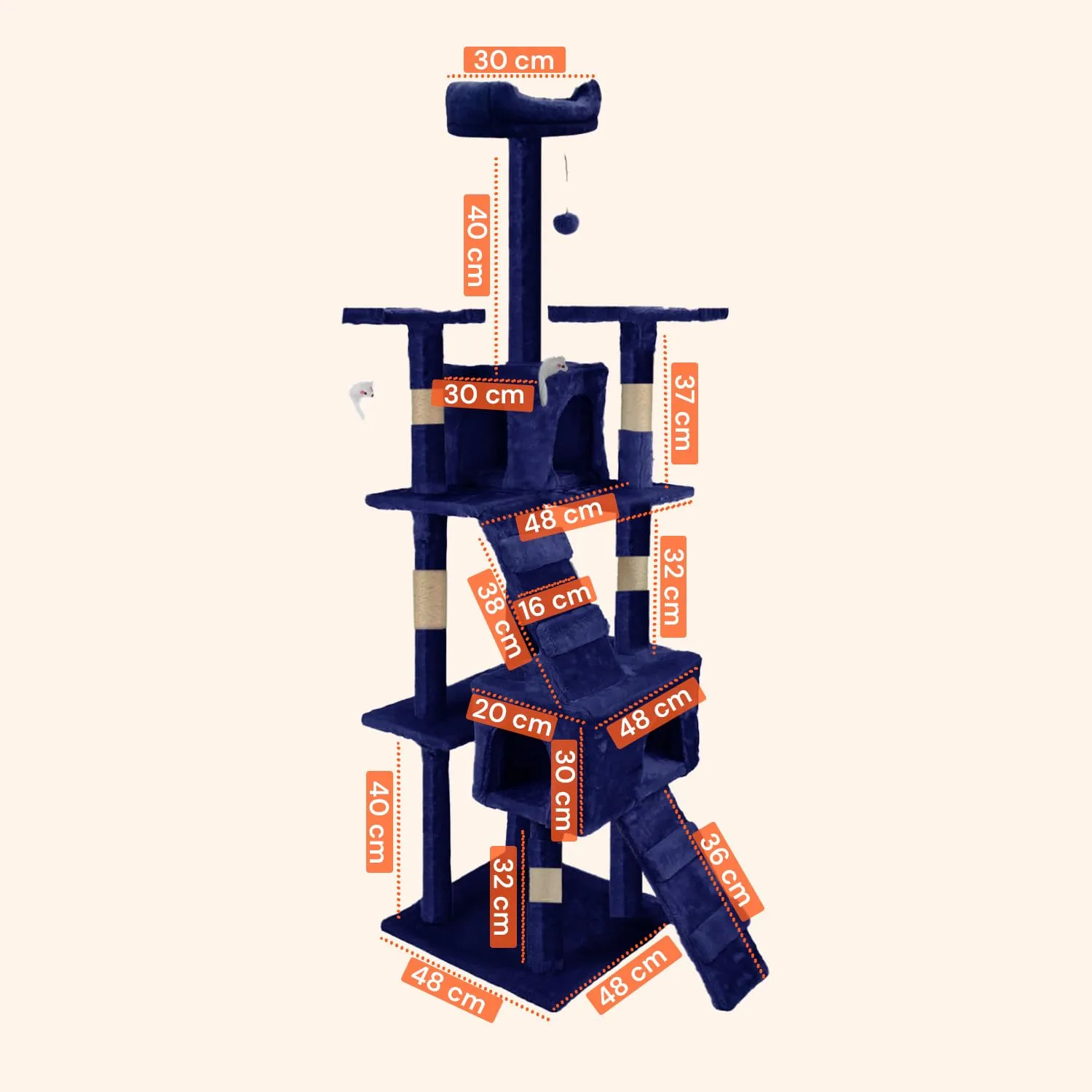 Wintem Tiragraffi con Cuccia per Gatti Adulti, Albero Palestra a Torre 170 cm, Blu - immagine 9