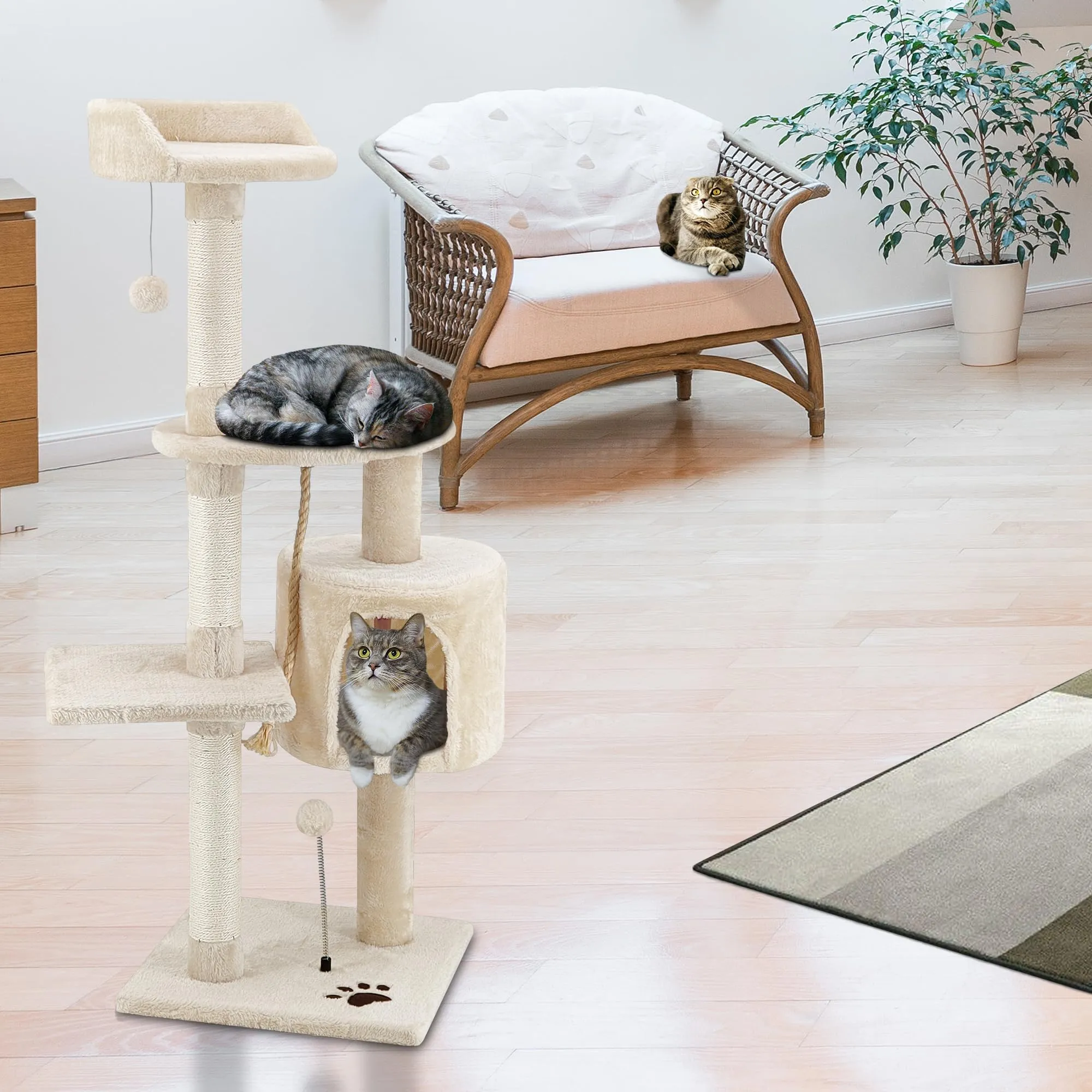 Beltom Tiragraffi per Gatto, 112 cm, Sisal e Peluche, Beige - immagine 2