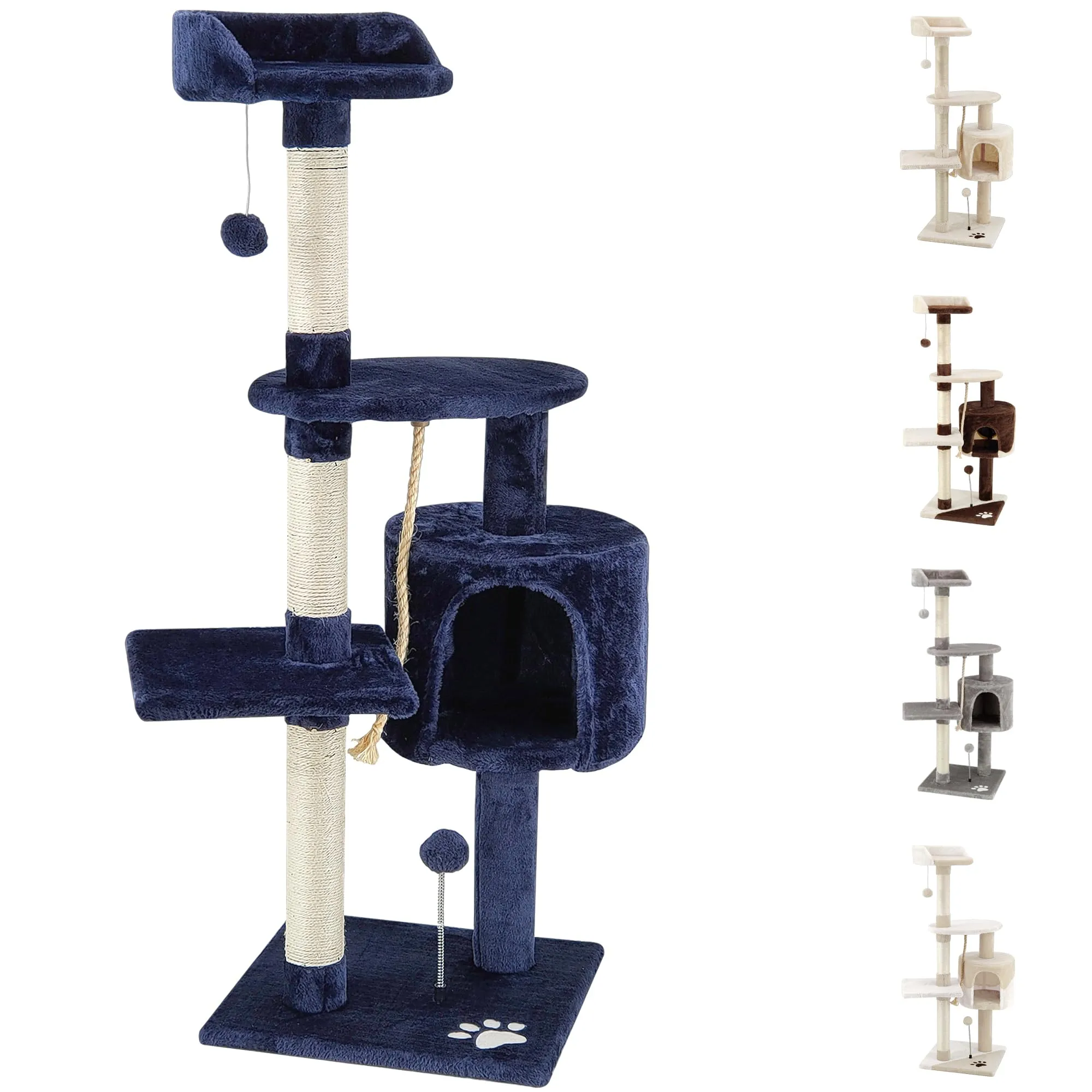 Beltom Tiragraffi per Gatto 112 cm, Parco Giochi con Sisal e Cuccia - Blu - immagine 1