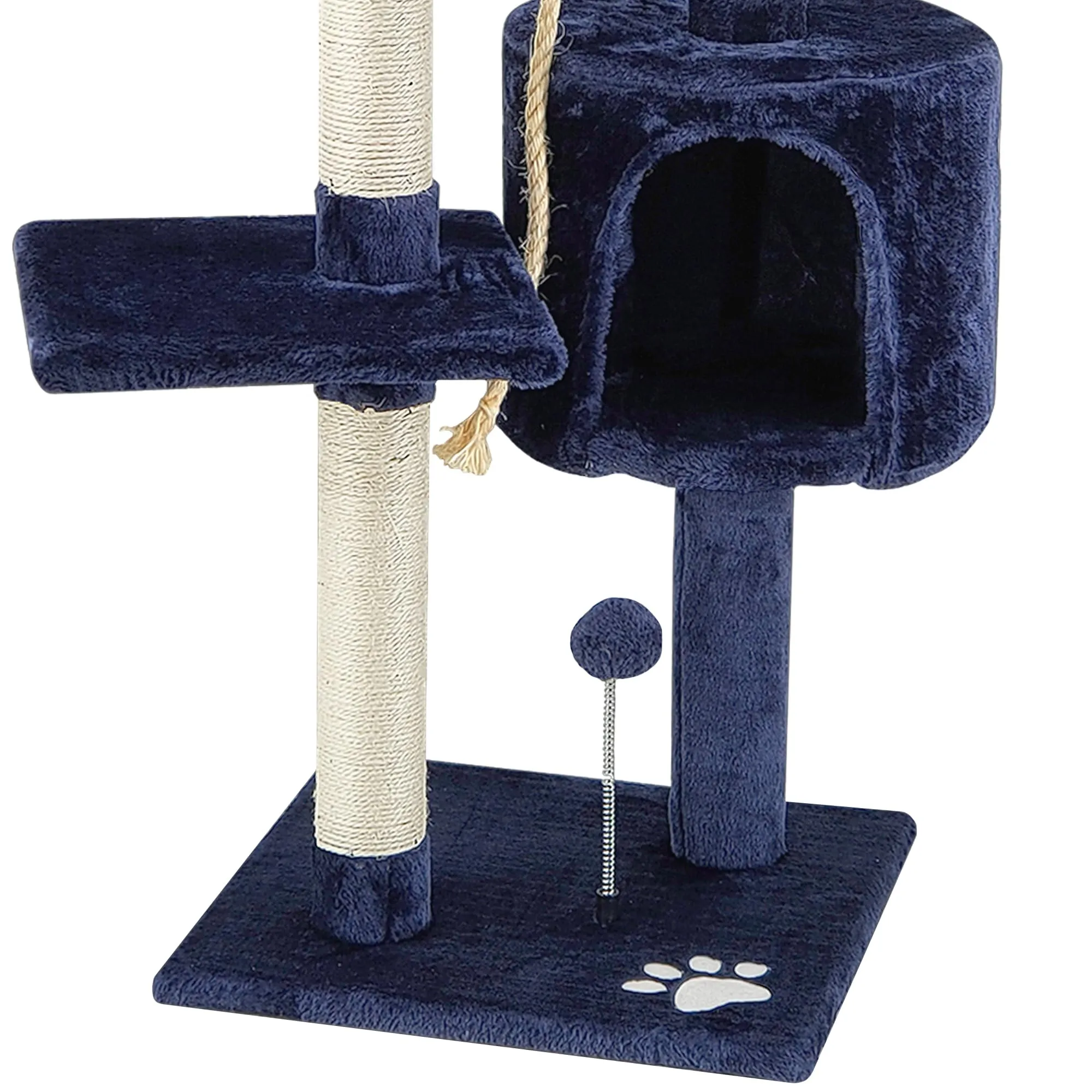 Beltom Tiragraffi per Gatto 112 cm, Parco Giochi con Sisal e Cuccia - Blu - immagine 4
