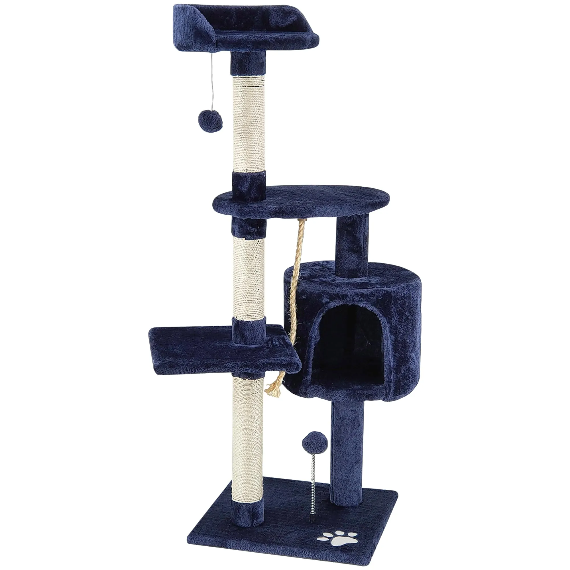 Beltom Tiragraffi per Gatto 112 cm, Parco Giochi con Sisal e Cuccia - Blu - immagine 6