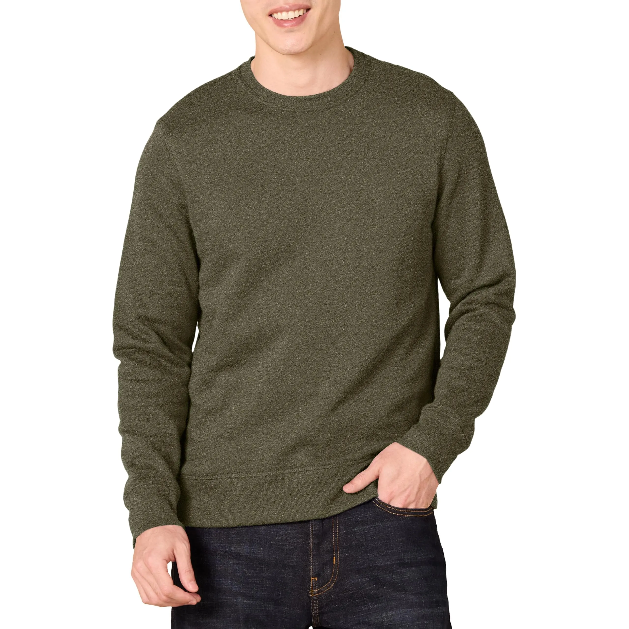 Amazon Essentials Felpa girocollo in pile Uomo, Verde Oliva Puntinato, S - immagine 1