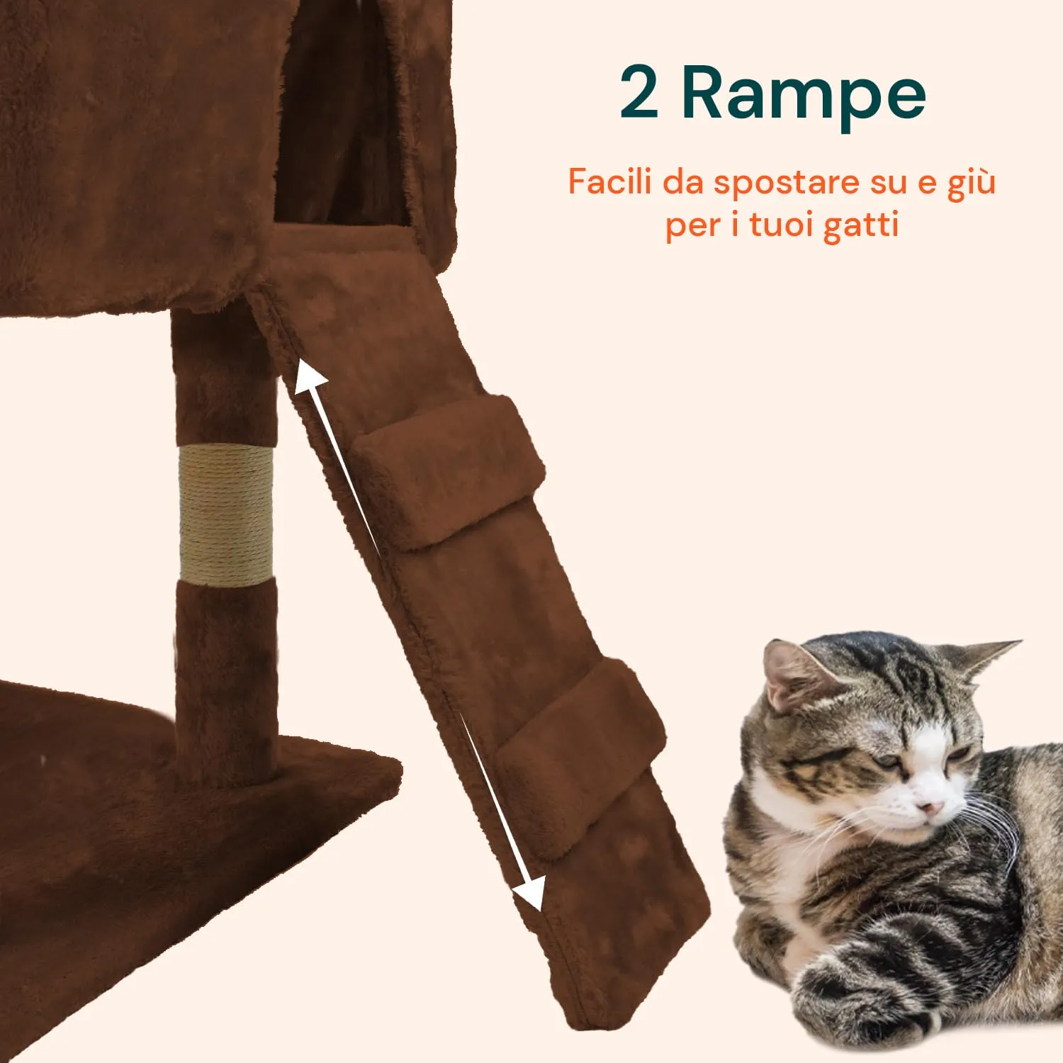 Wintem Tiragraffi XXL 170cm con Doppia Cuccia, Albero Giochi in Sisal e Peluche, Marrone - immagine 3