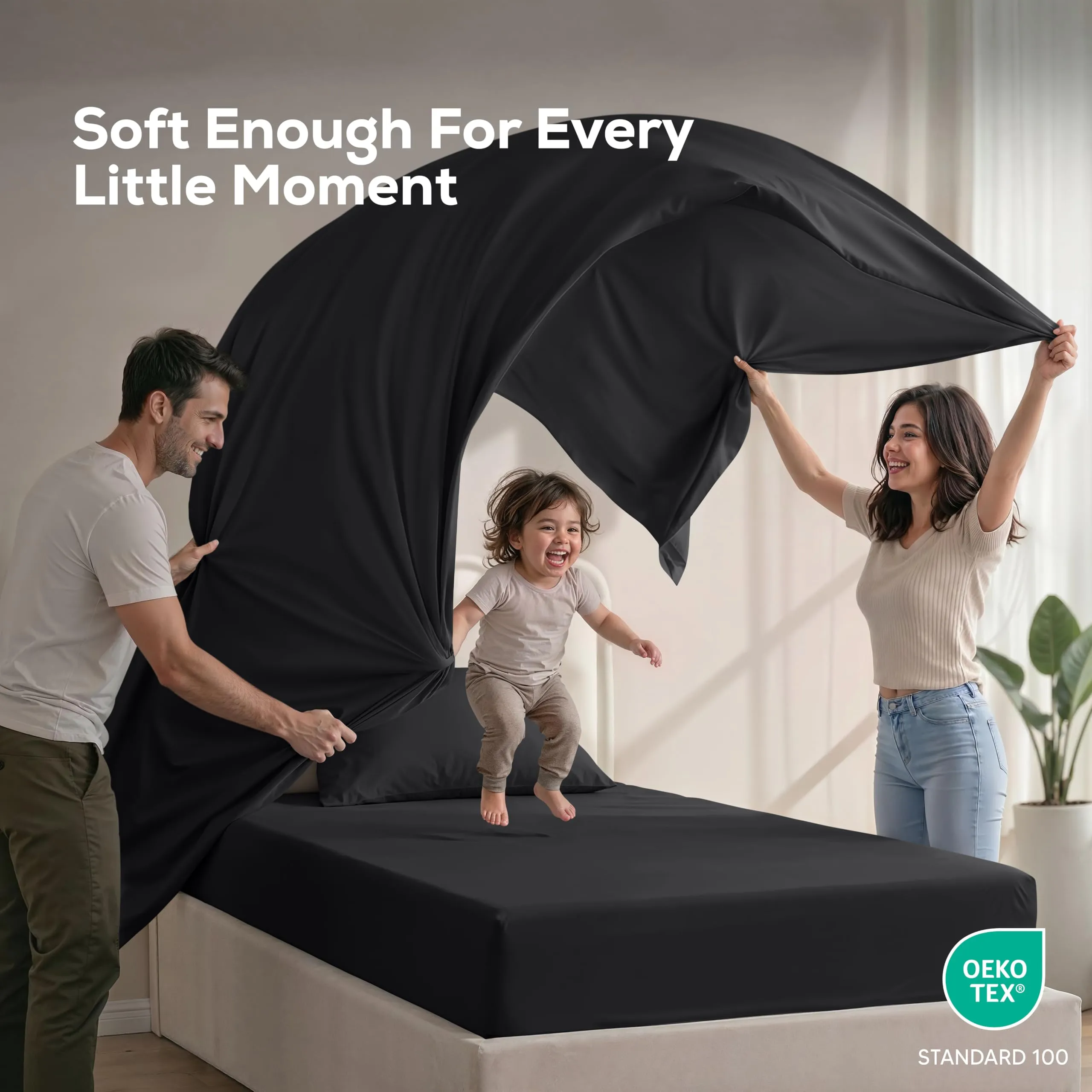 Utopia Bedding Set di Lenzuola in Microfibra Spazzolata, 3 Pezzi, Twin XL, Nero - immagine 5