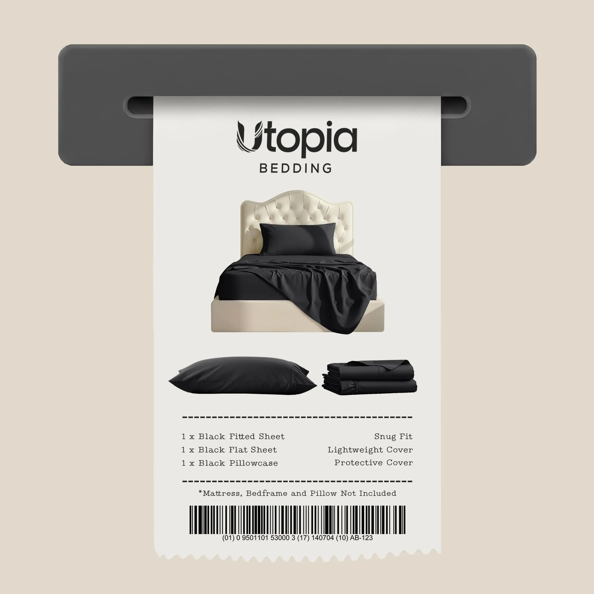 Utopia Bedding Set di Lenzuola in Microfibra Spazzolata, 3 Pezzi, Twin XL, Nero - immagine 7