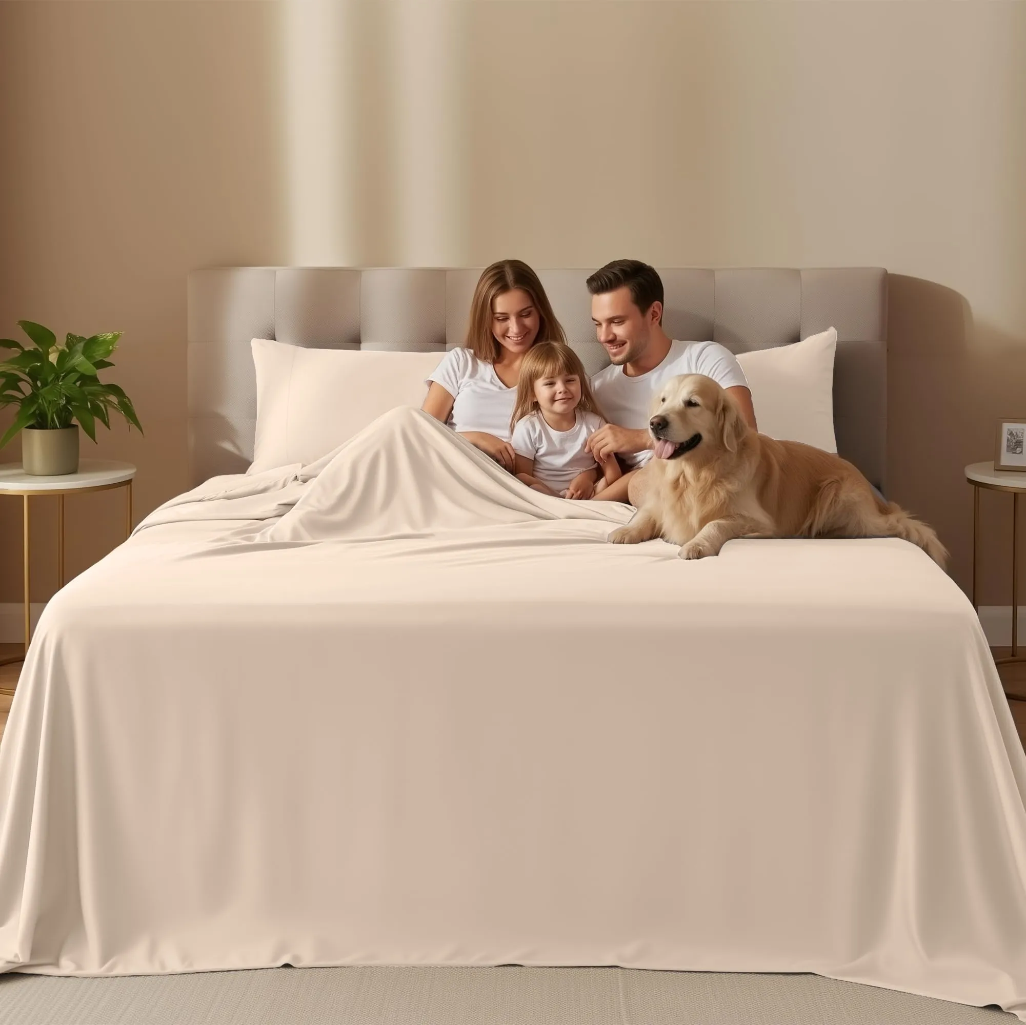 Utopia Bedding Set di lenzuola in microfibra 4 pezzi, Beige, Matrimoniale - immagine 2