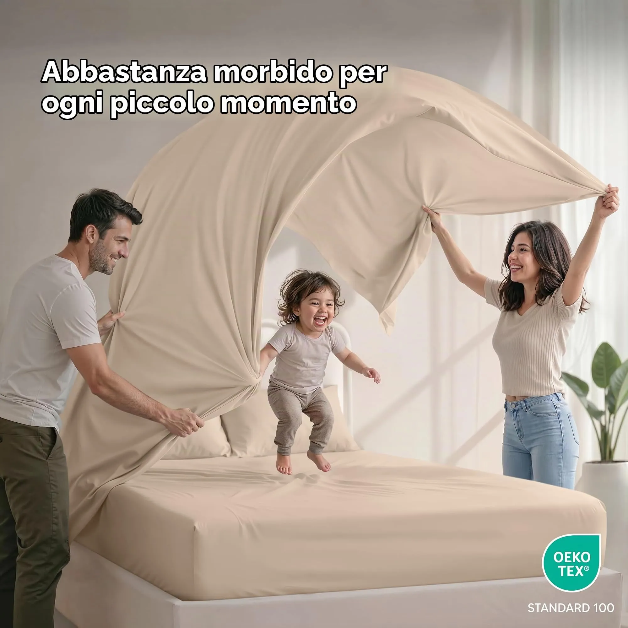 Utopia Bedding Set di lenzuola in microfibra 4 pezzi, Beige, Matrimoniale - immagine 6