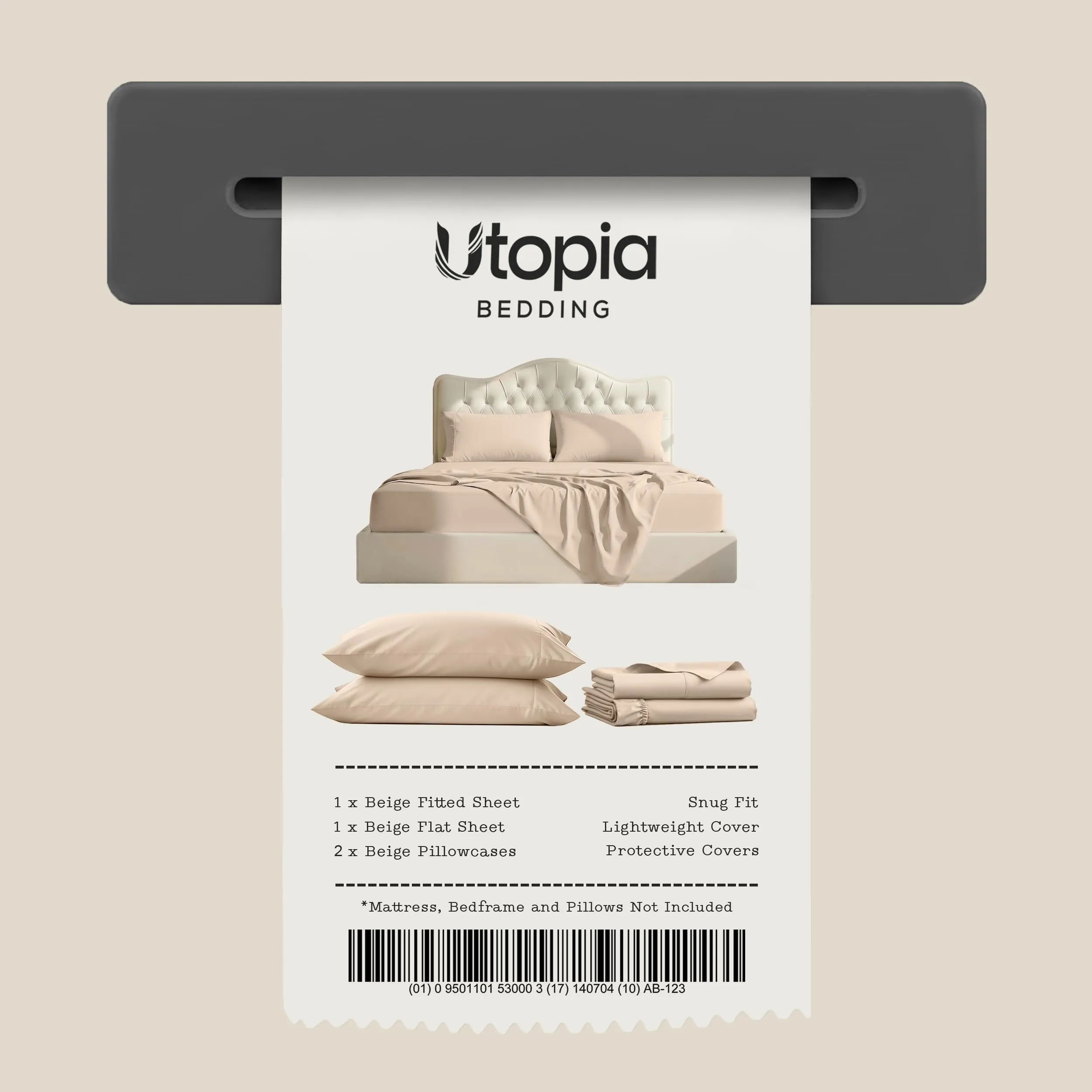 Utopia Bedding Set di lenzuola in microfibra 4 pezzi, Beige, Matrimoniale - immagine 8